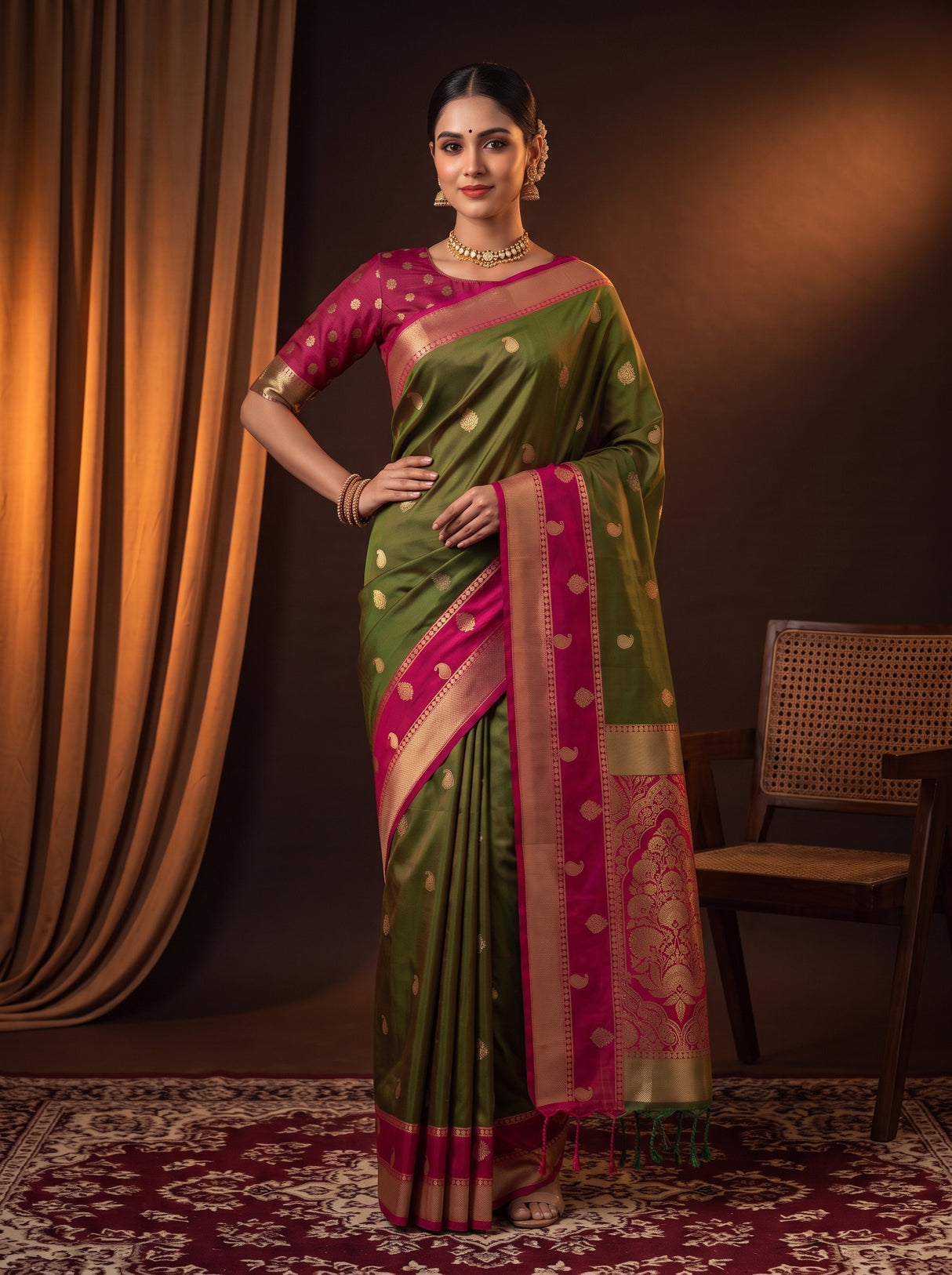 MIMOSA Olive Saree Saree — pose 4 styling detail