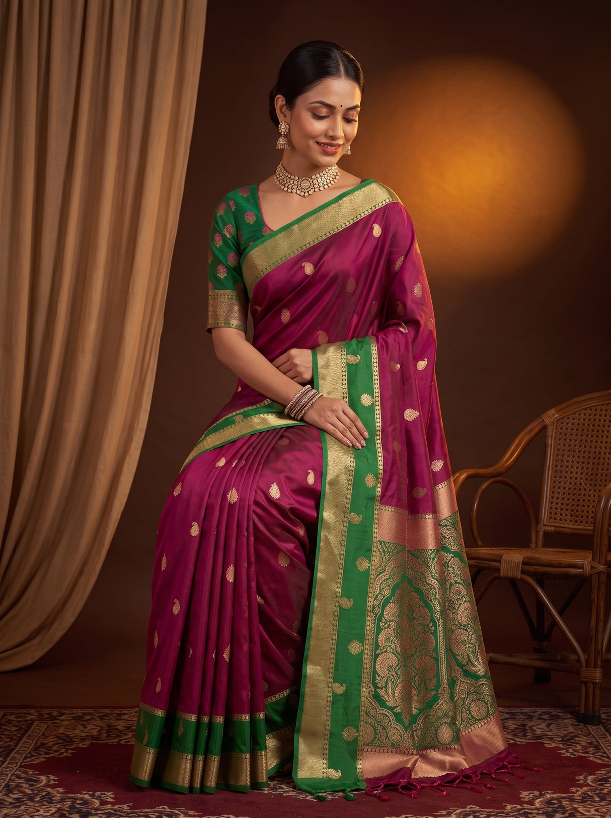 MIMOSA Wine Saree Saree — pose 8 styling detail