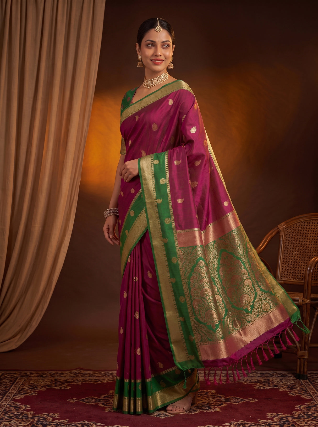MIMOSA Wine Saree Saree — pose 9 styling detail