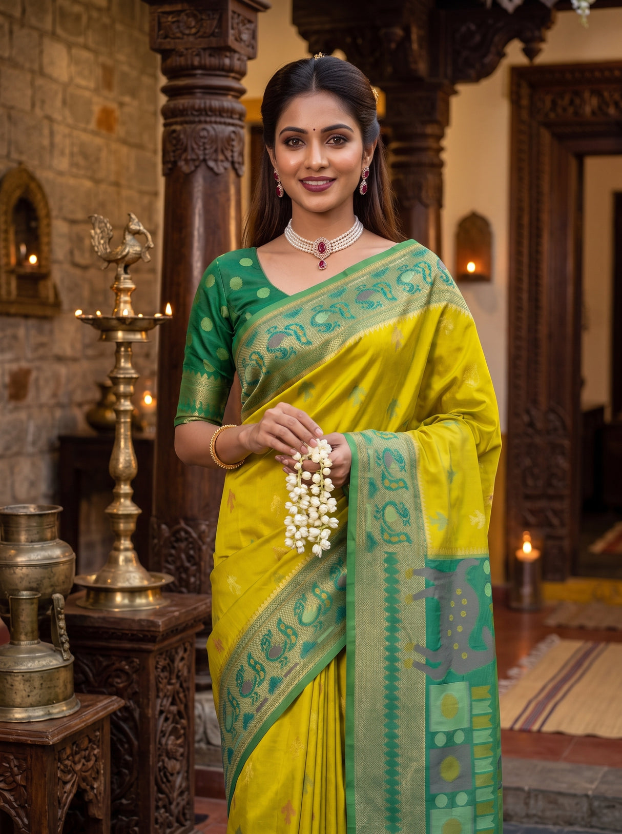 MIMOSA Olive Saree Saree — pose 10 styling detail