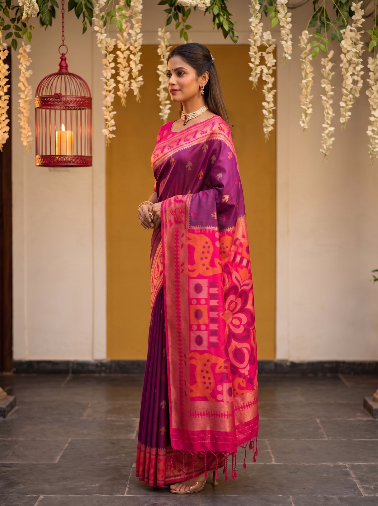 MIMOSA Wine Saree Saree — pose 3 styling detail