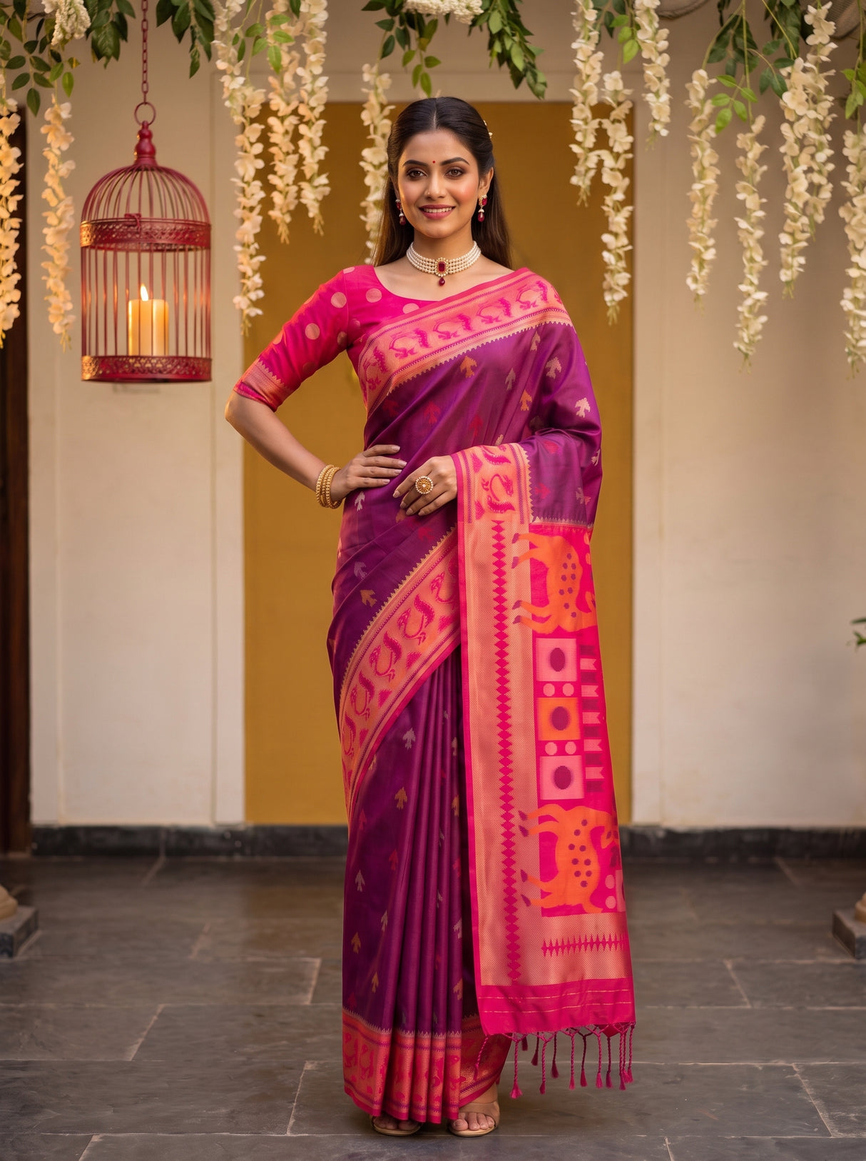 MIMOSA Wine Saree Saree — pose 4 styling detail
