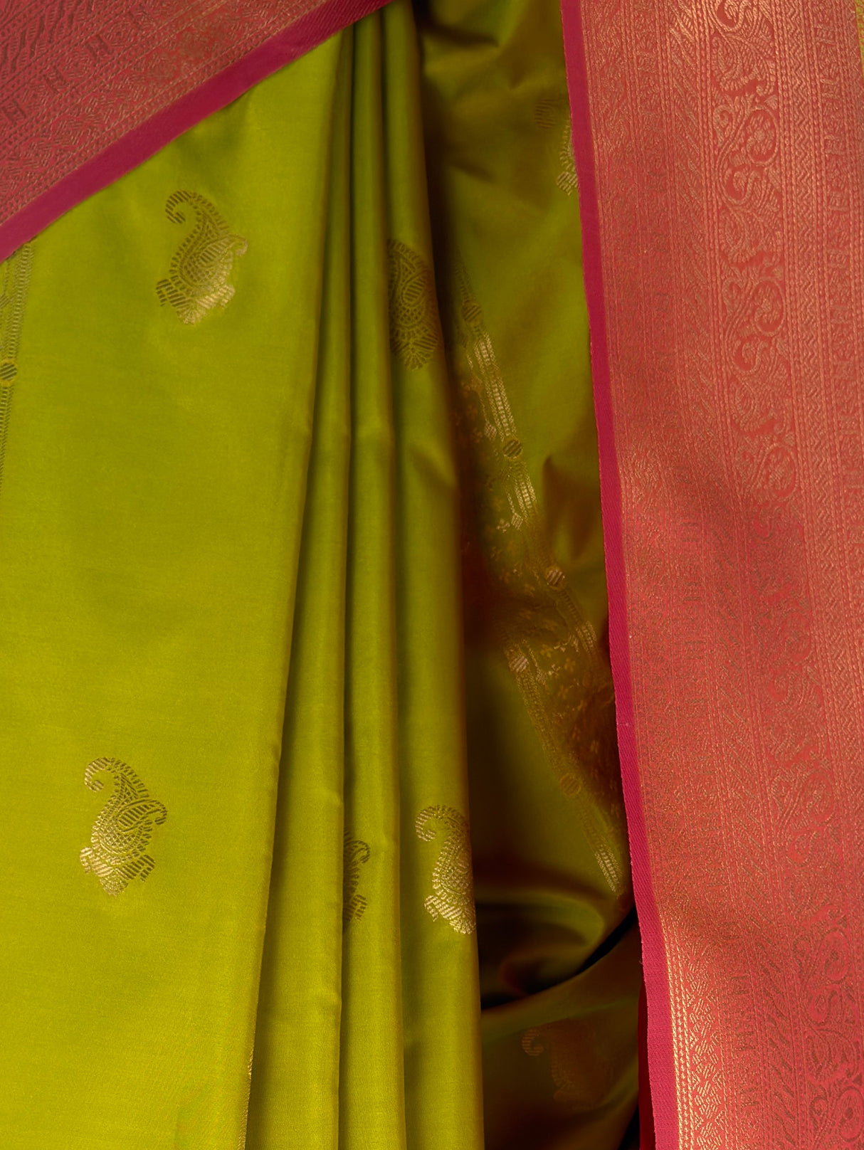MIMOSA Parrot Green Kanjivaram Art Silk Saree — fleets shot full lifestyle