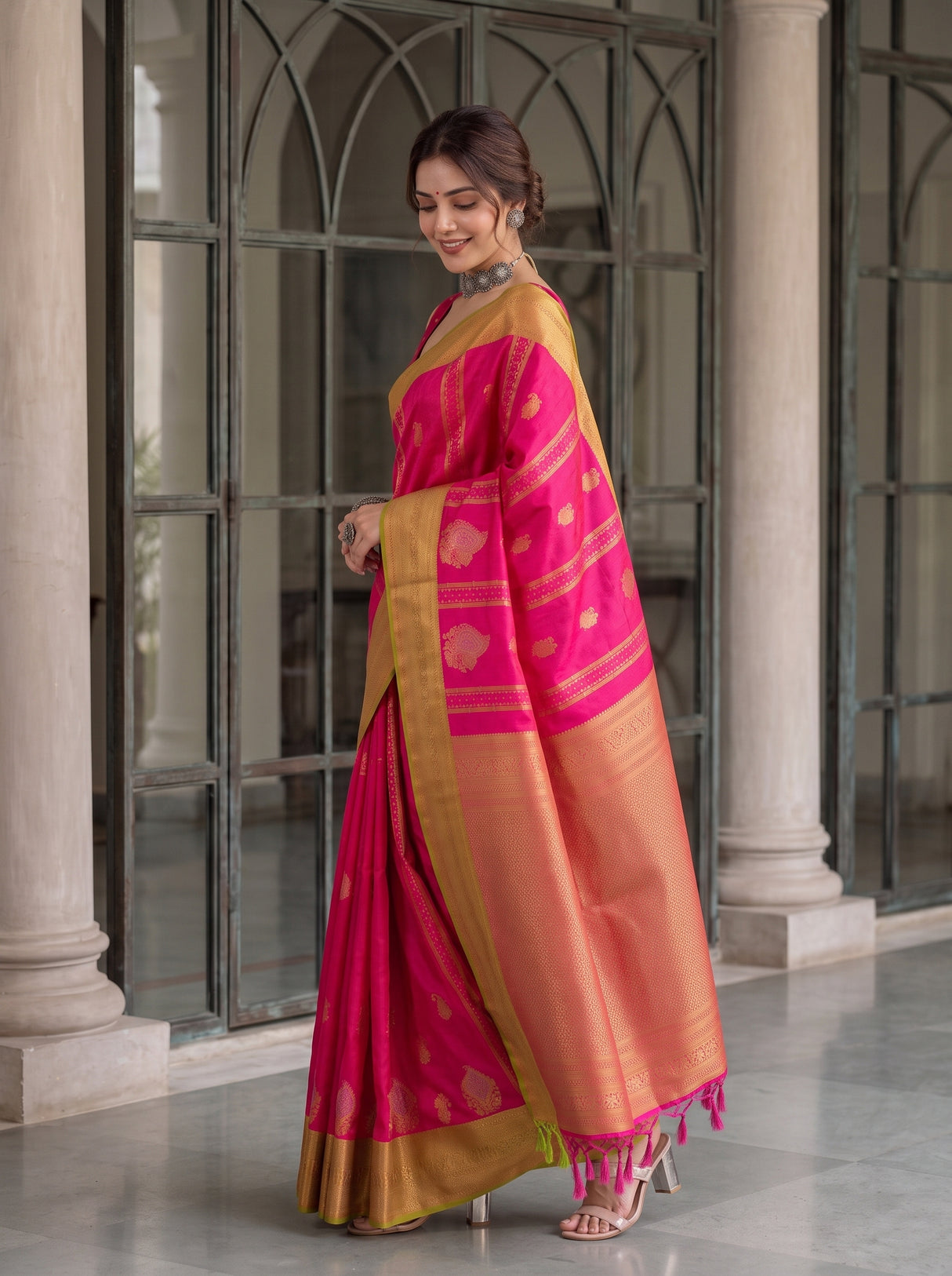 MIMOSA Rani Kanjivaram Art Silk Saree — Pallu and Tassels Detail
