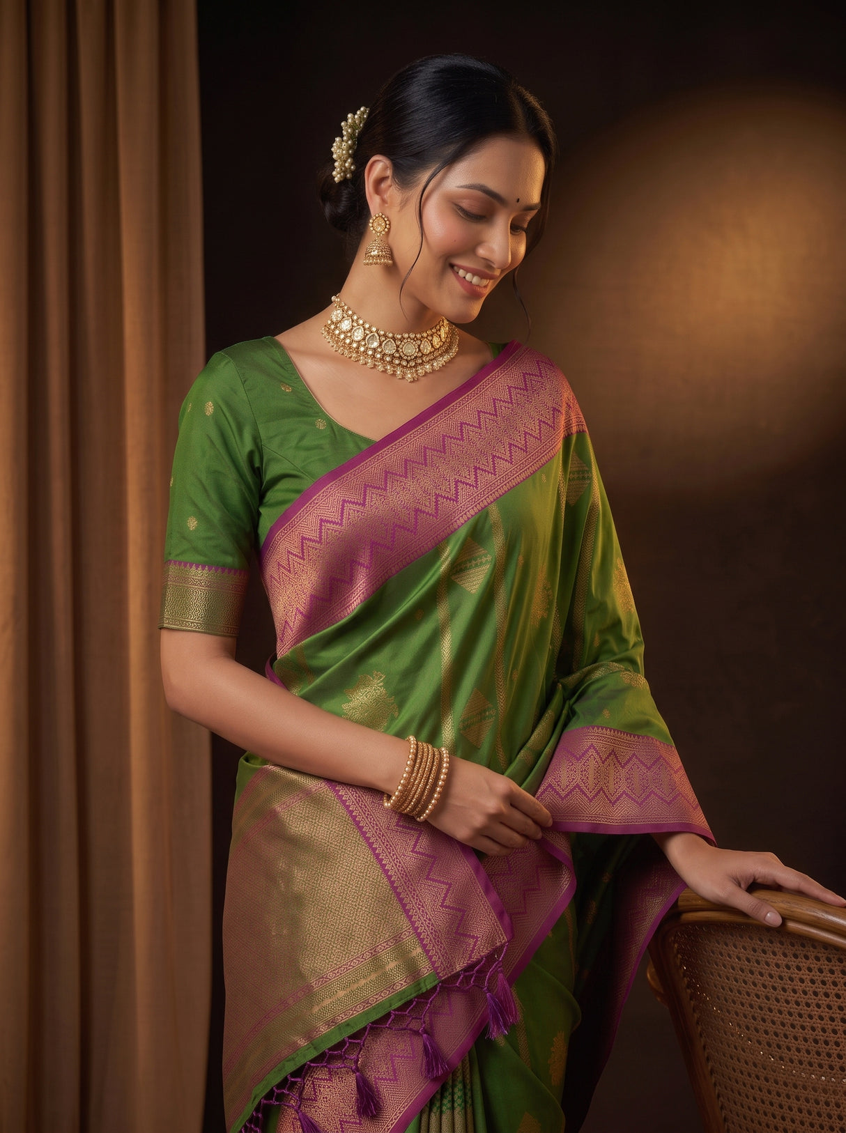 MIMOSA Green Saree Saree — pose 10 styling detail