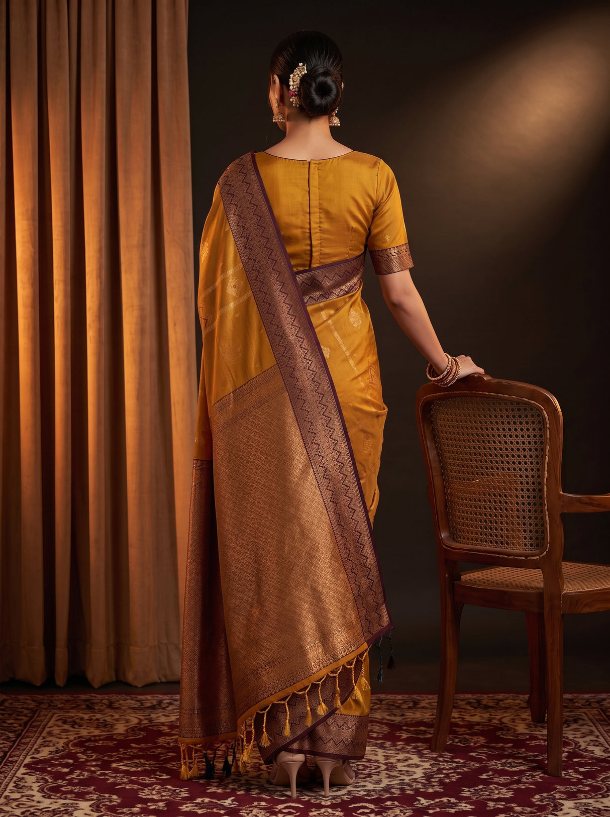 MIMOSA Mustard Saree Saree — pose 2 styling detail