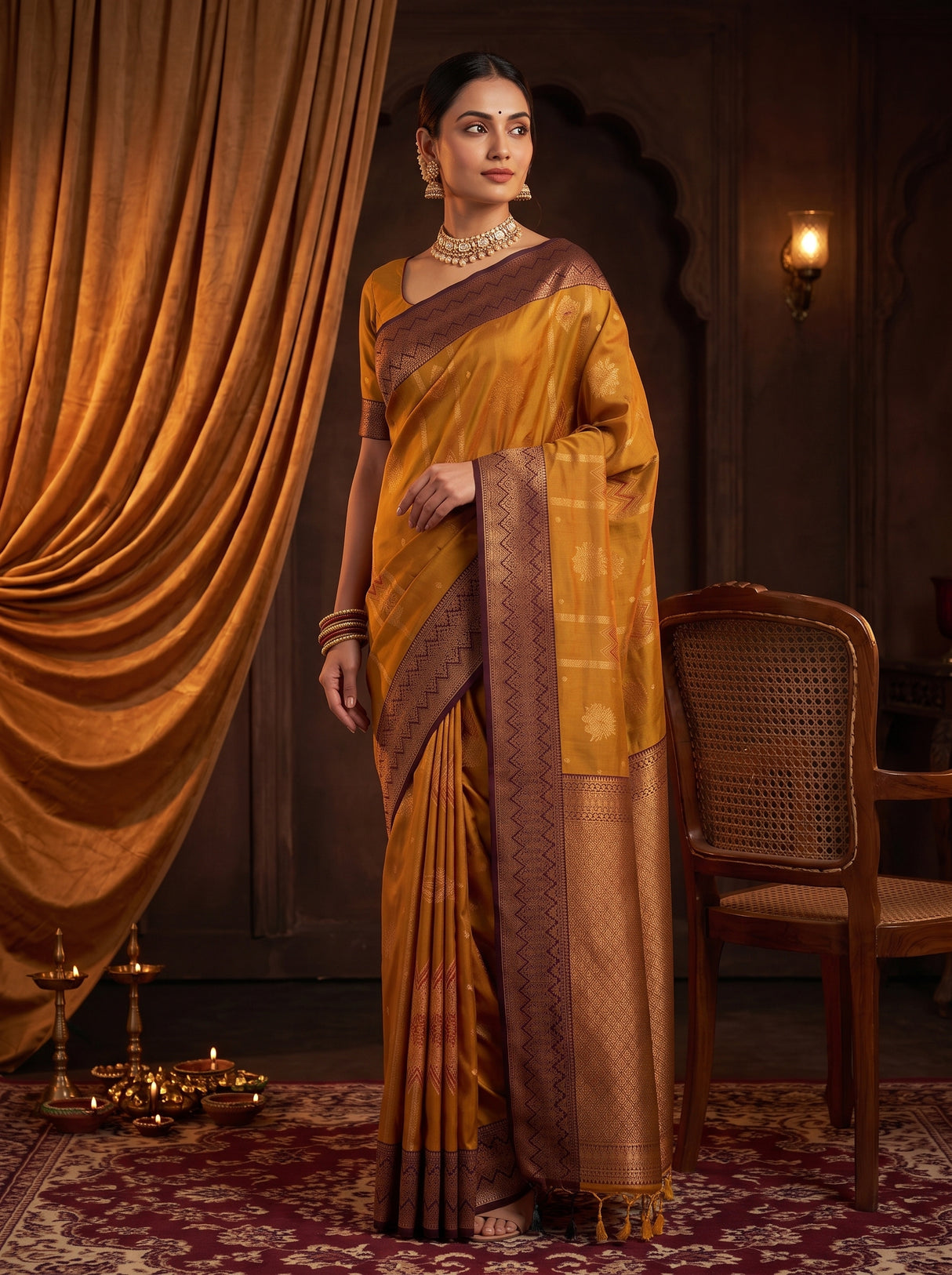 MIMOSA Mustard Saree Saree — pose 5 styling detail