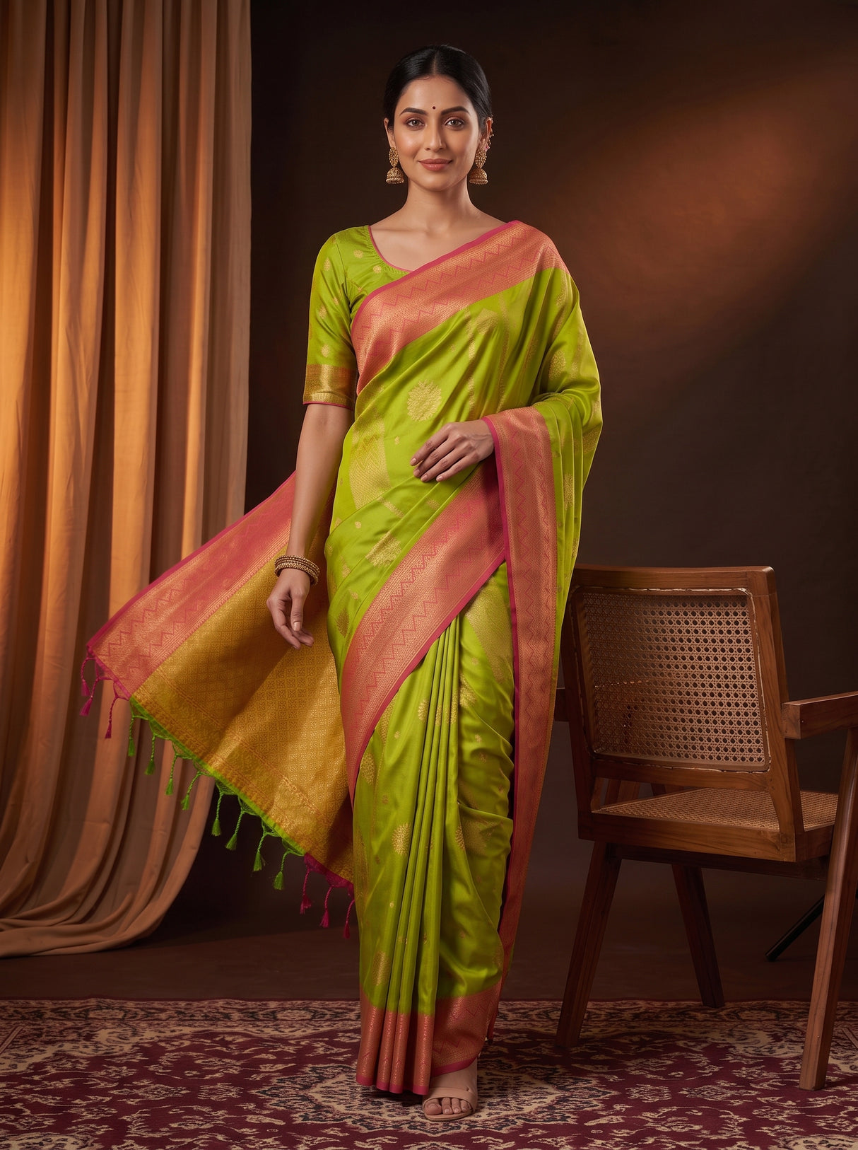 MIMOSA Parrot Green Saree Saree — pose 6 styling detail