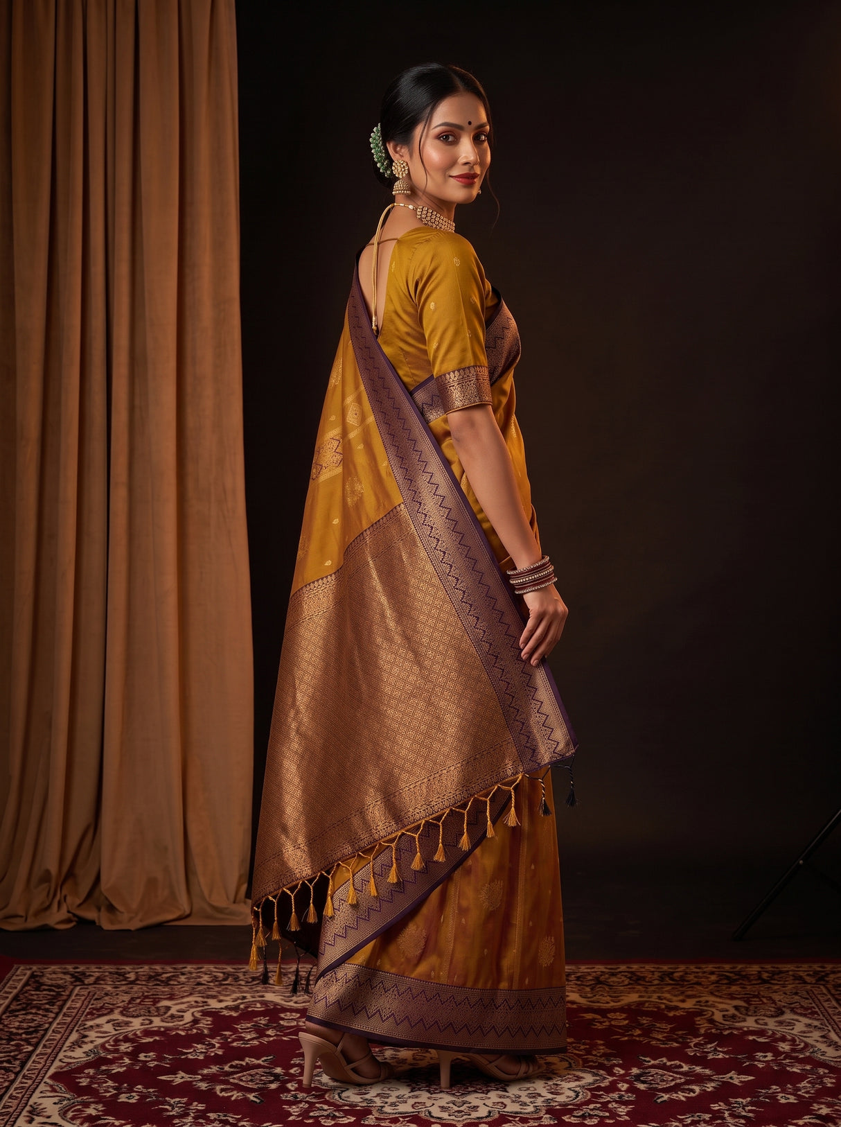 MIMOSA Rust Saree Saree — pose 5 styling detail