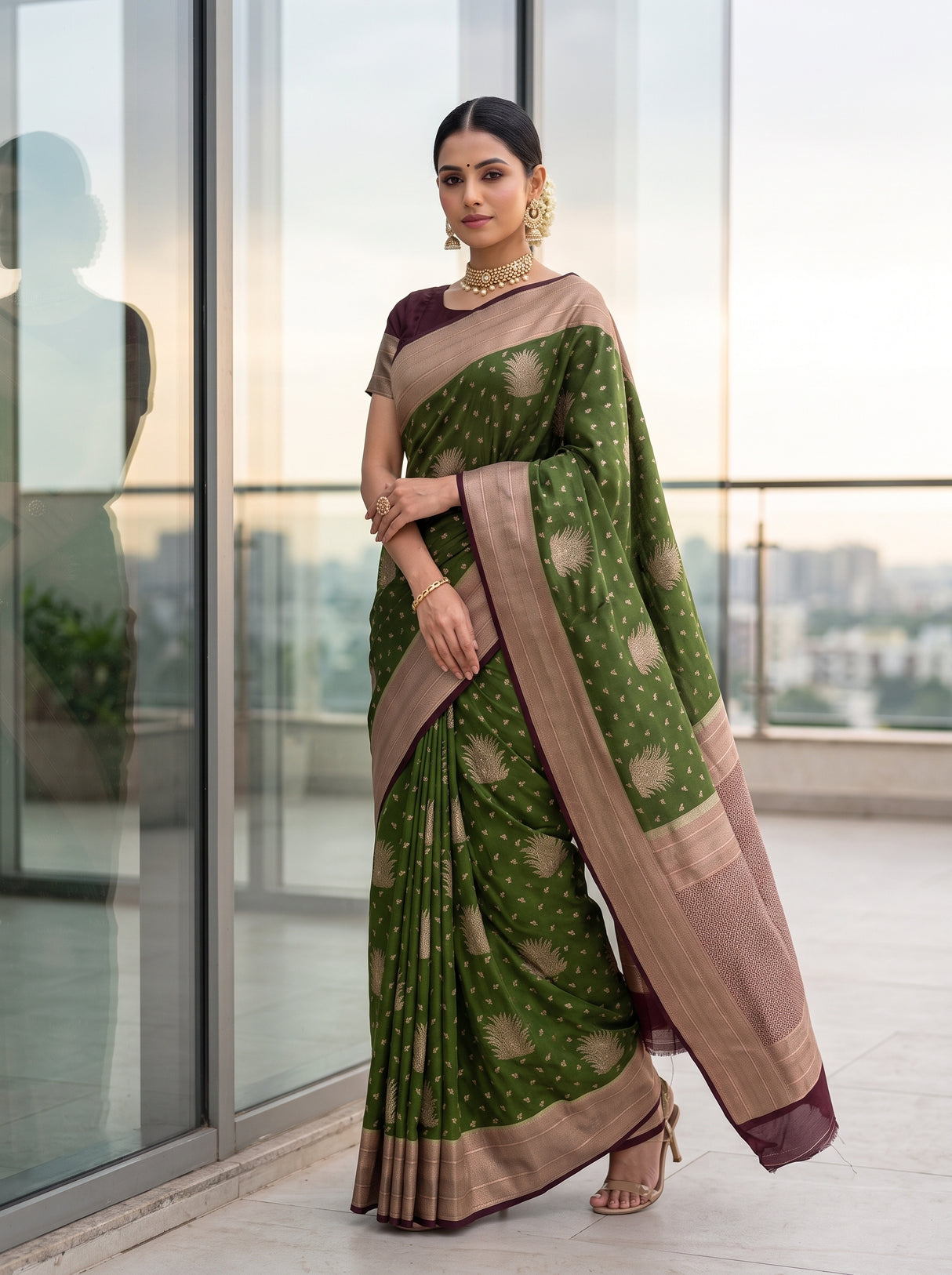 MIMOSA Olive Saree Saree — pose 5 styling detail