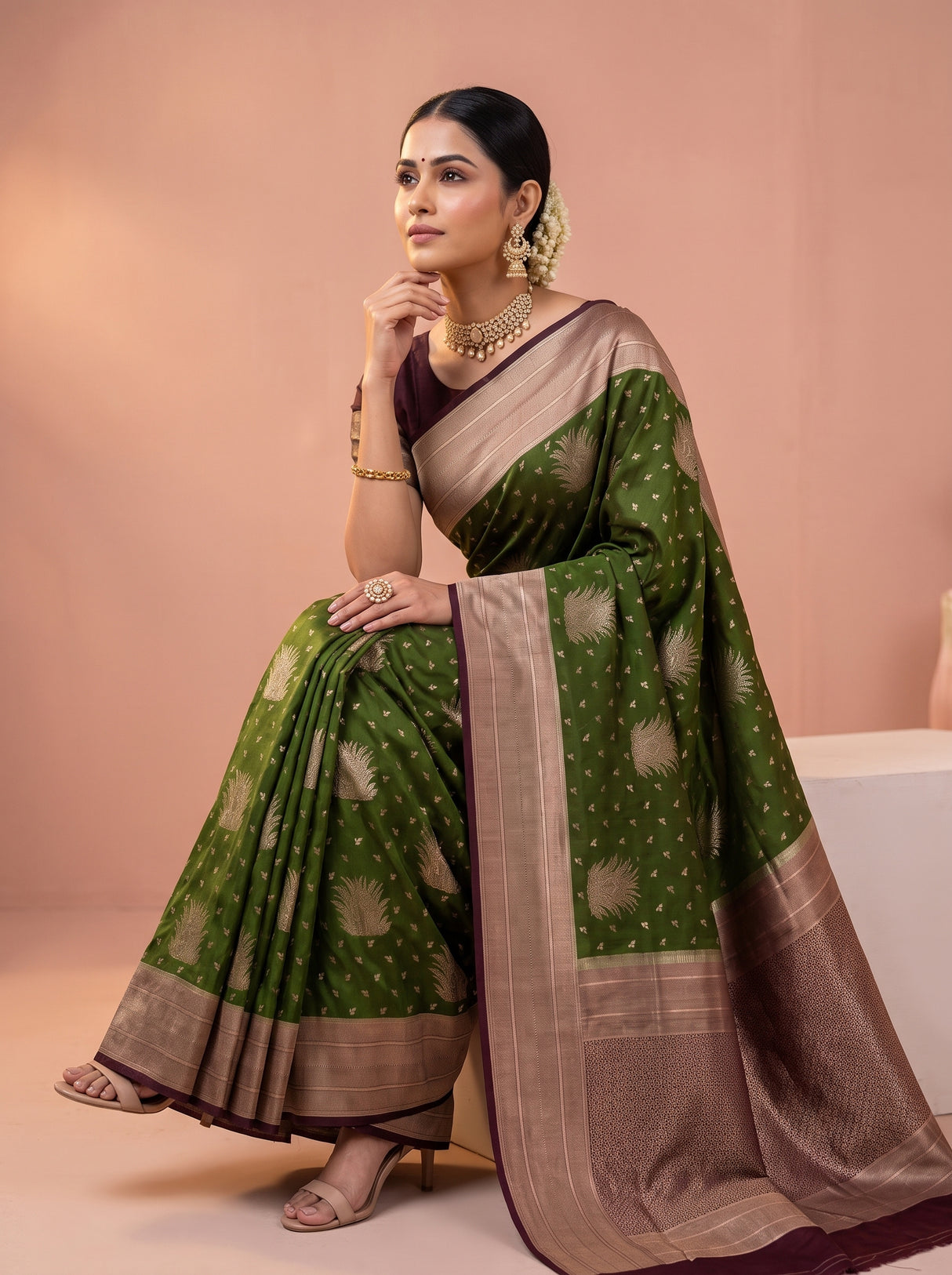 MIMOSA Olive Saree Saree — pose 8 styling detail