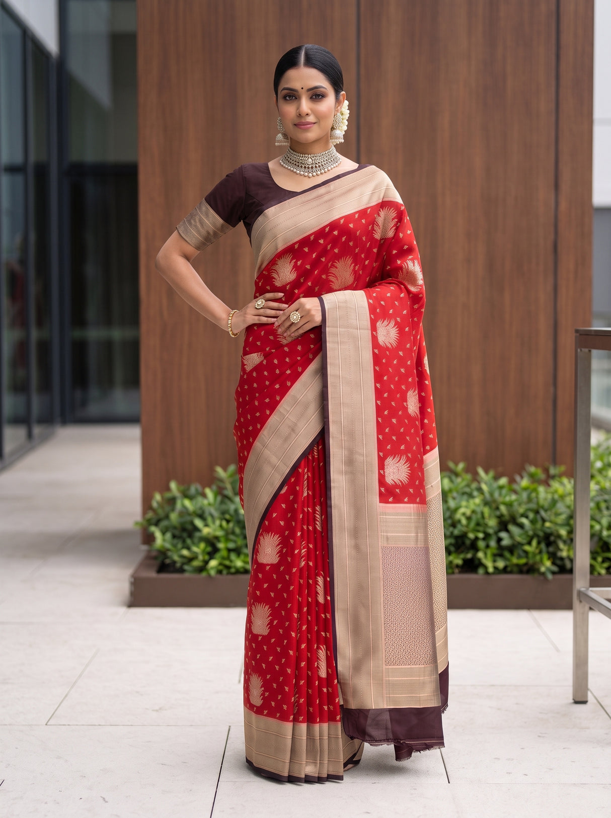MIMOSA Red Saree Saree — pose 4 styling detail