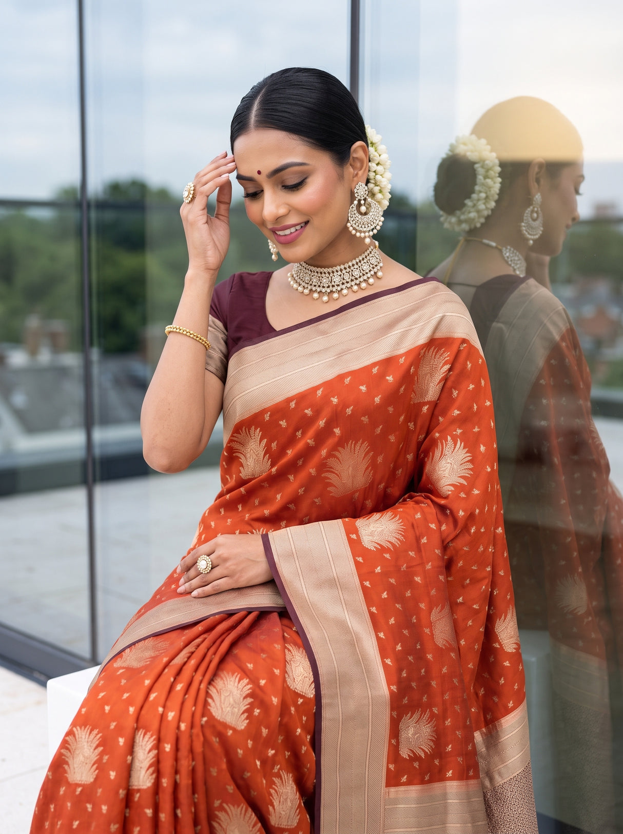 MIMOSA Rust Saree Saree — pose 10 styling detail