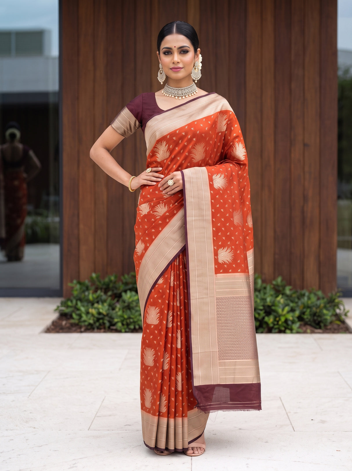 MIMOSA Rust Saree Saree — pose 4 styling detail