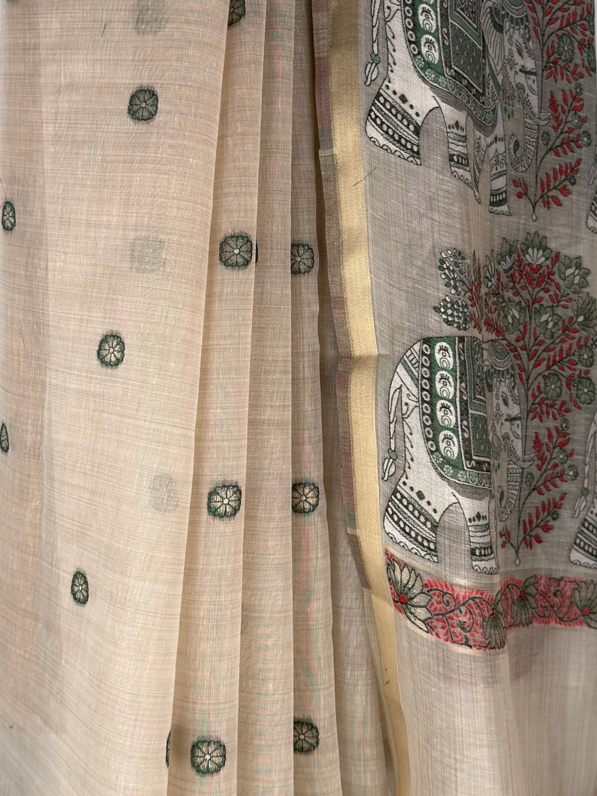 MIMOSA Half White Banarasi Linen Saree — fleets shot full lifestyle