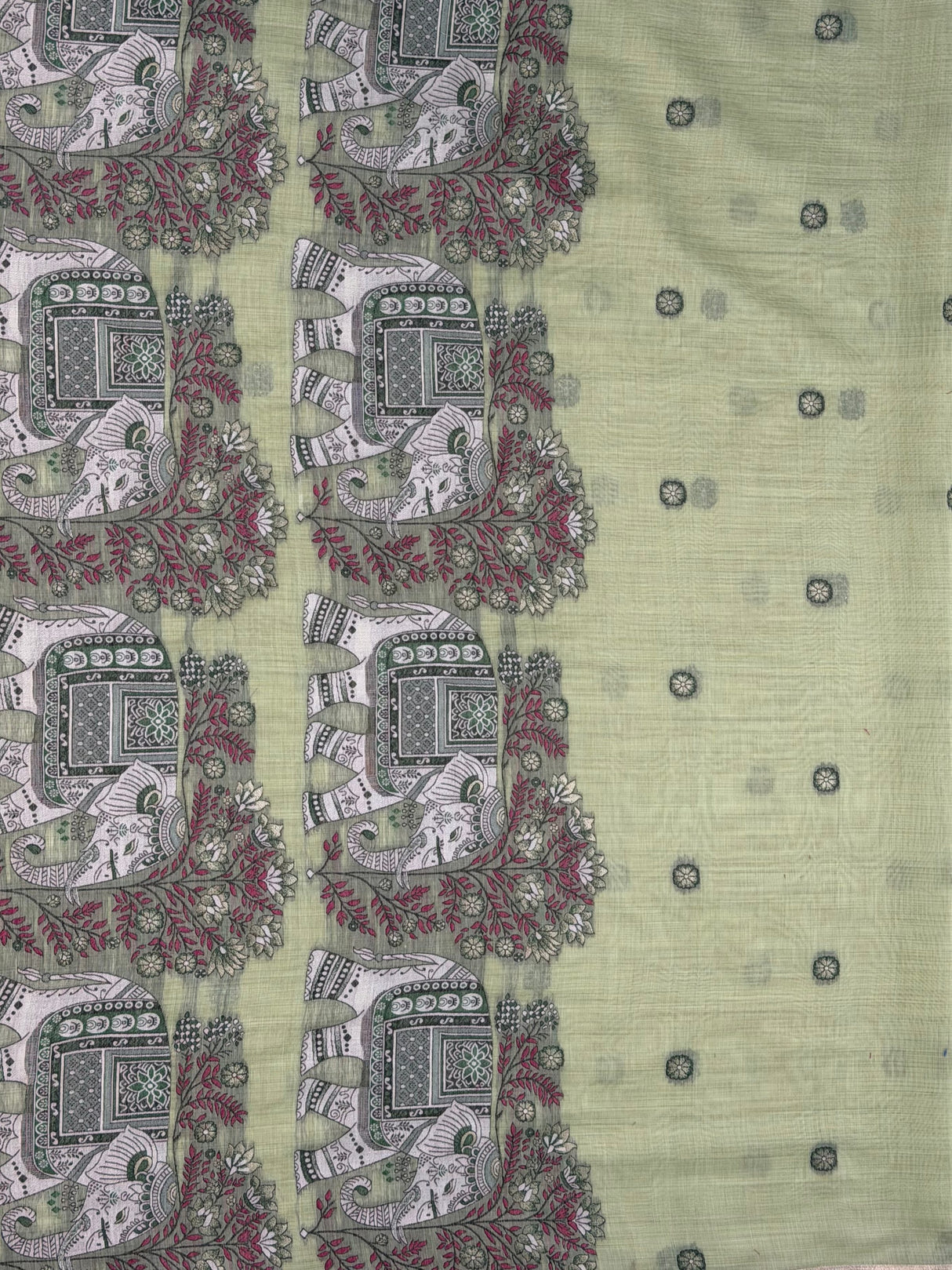 MIMOSA Pista Banarasi Linen Saree — pallu and zari work detail
