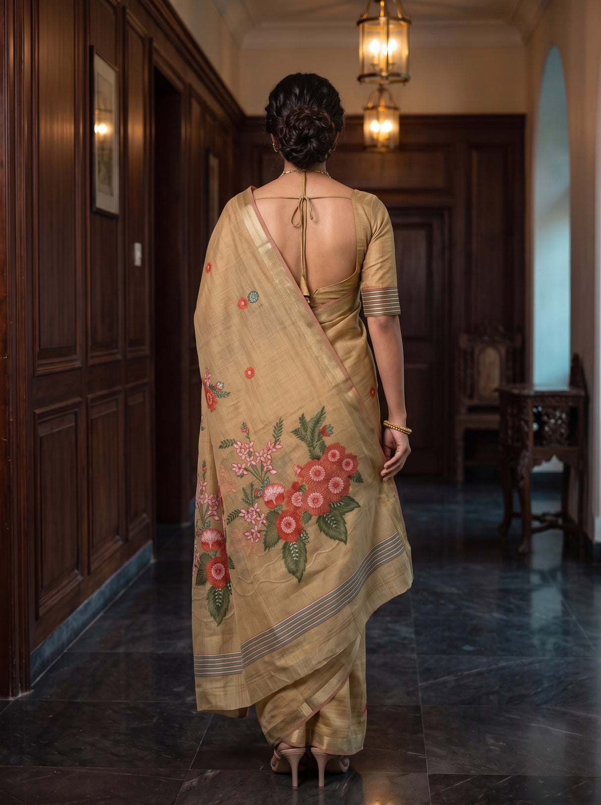 MIMOSA Chiku Saree Saree — pose 2 styling detail