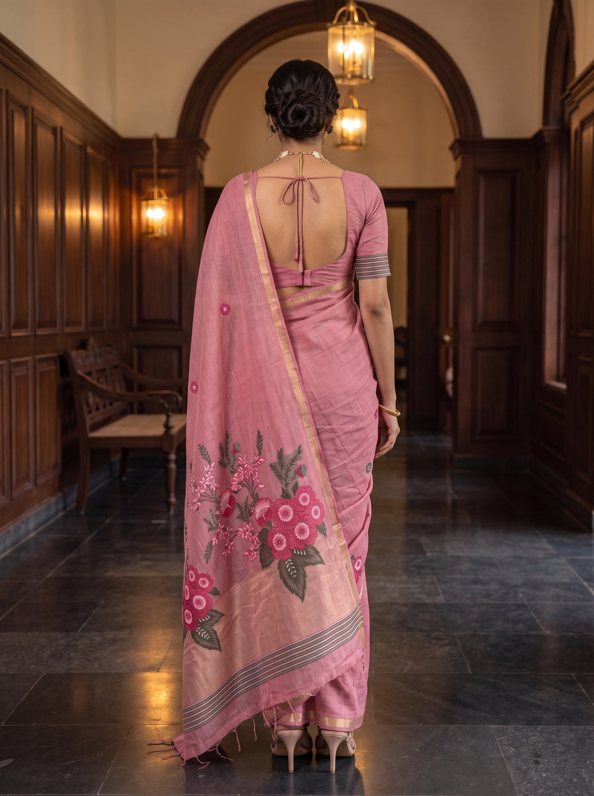 MIMOSA Pink Saree Saree — pose 2 styling detail
