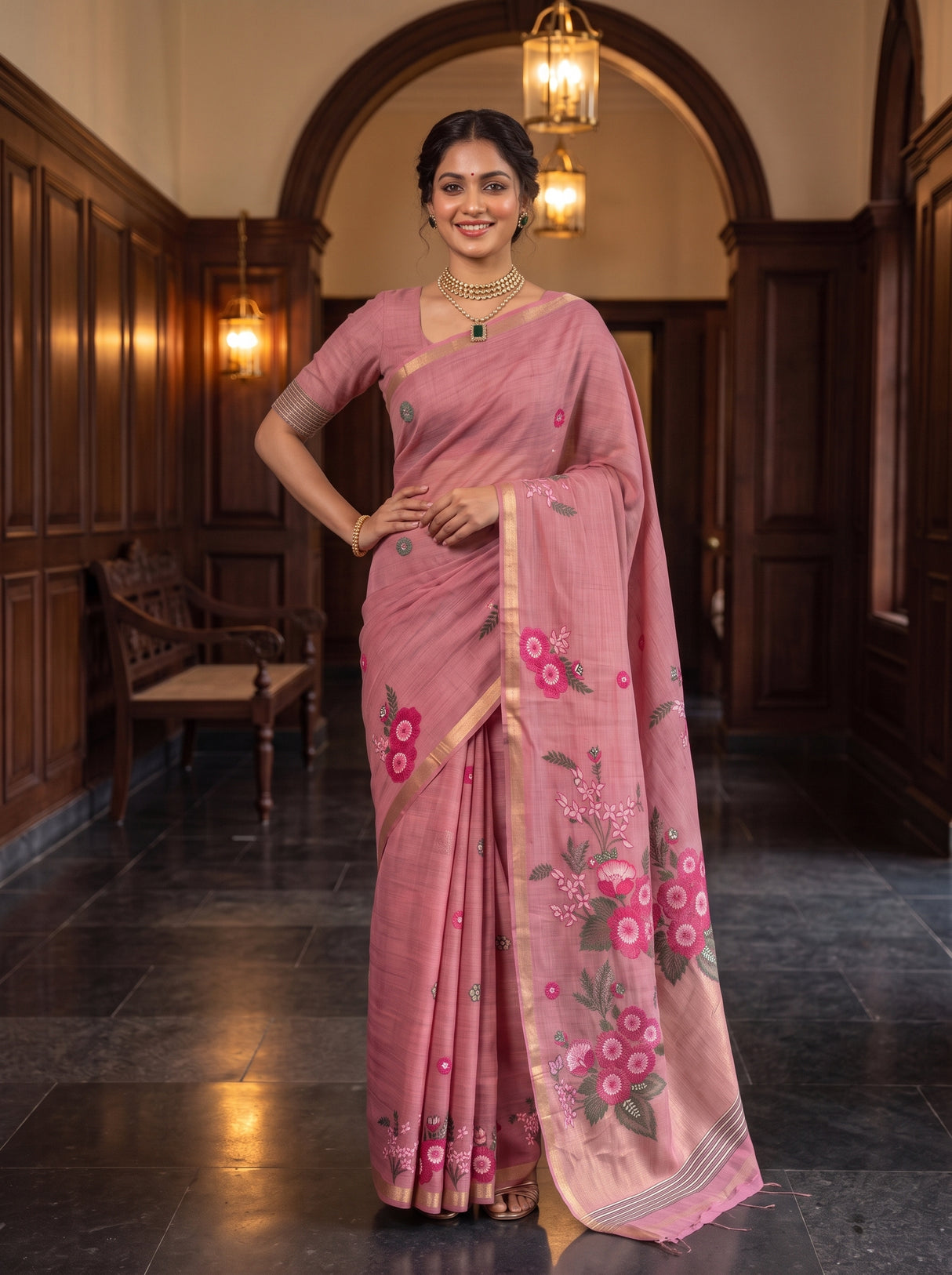 MIMOSA Pink Saree Saree — pose 4 styling detail
