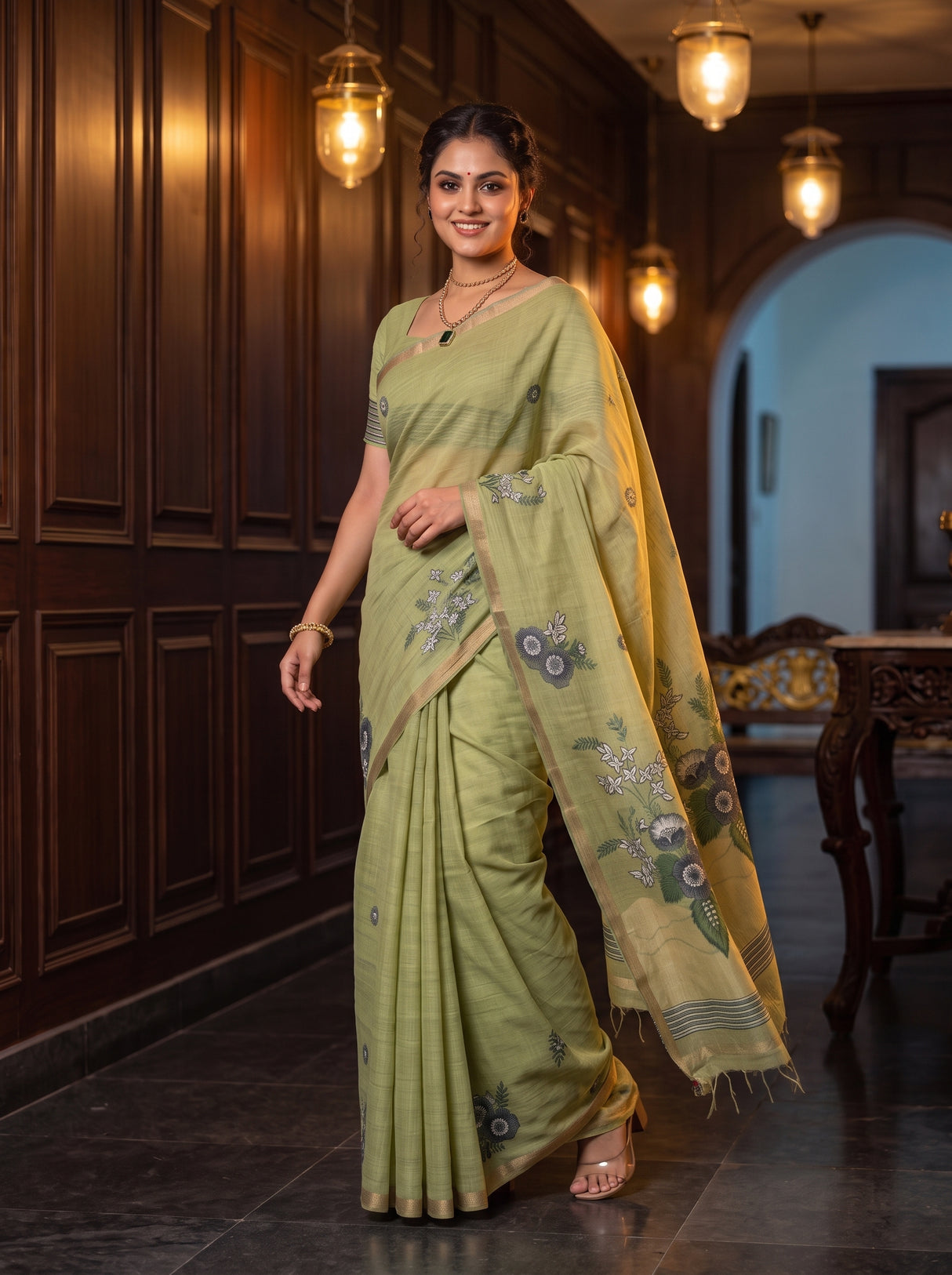 MIMOSA Pista Saree Saree — pose 9 styling detail