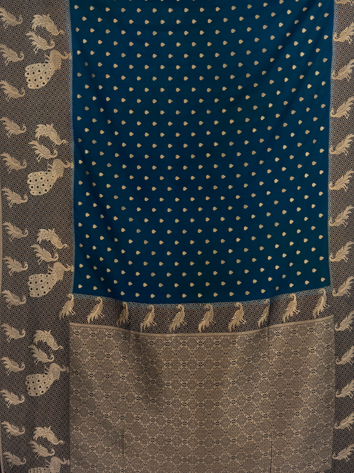 MIMOSA Blue Mysore Silk Crepe Saree — pallu and zari work detail