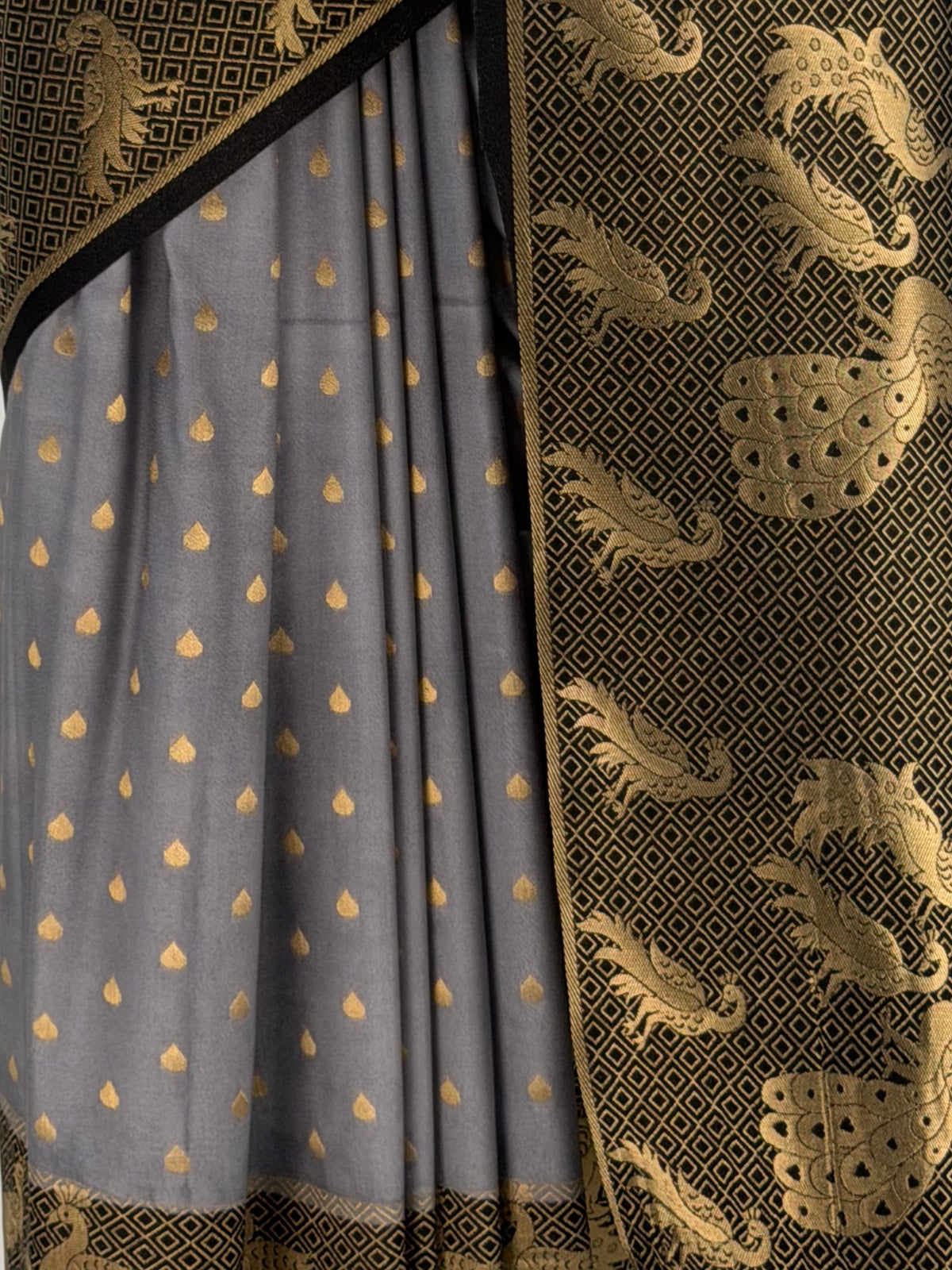 MIMOSA Grey Mysore Silk Crepe Saree — fleets shot full lifestyle