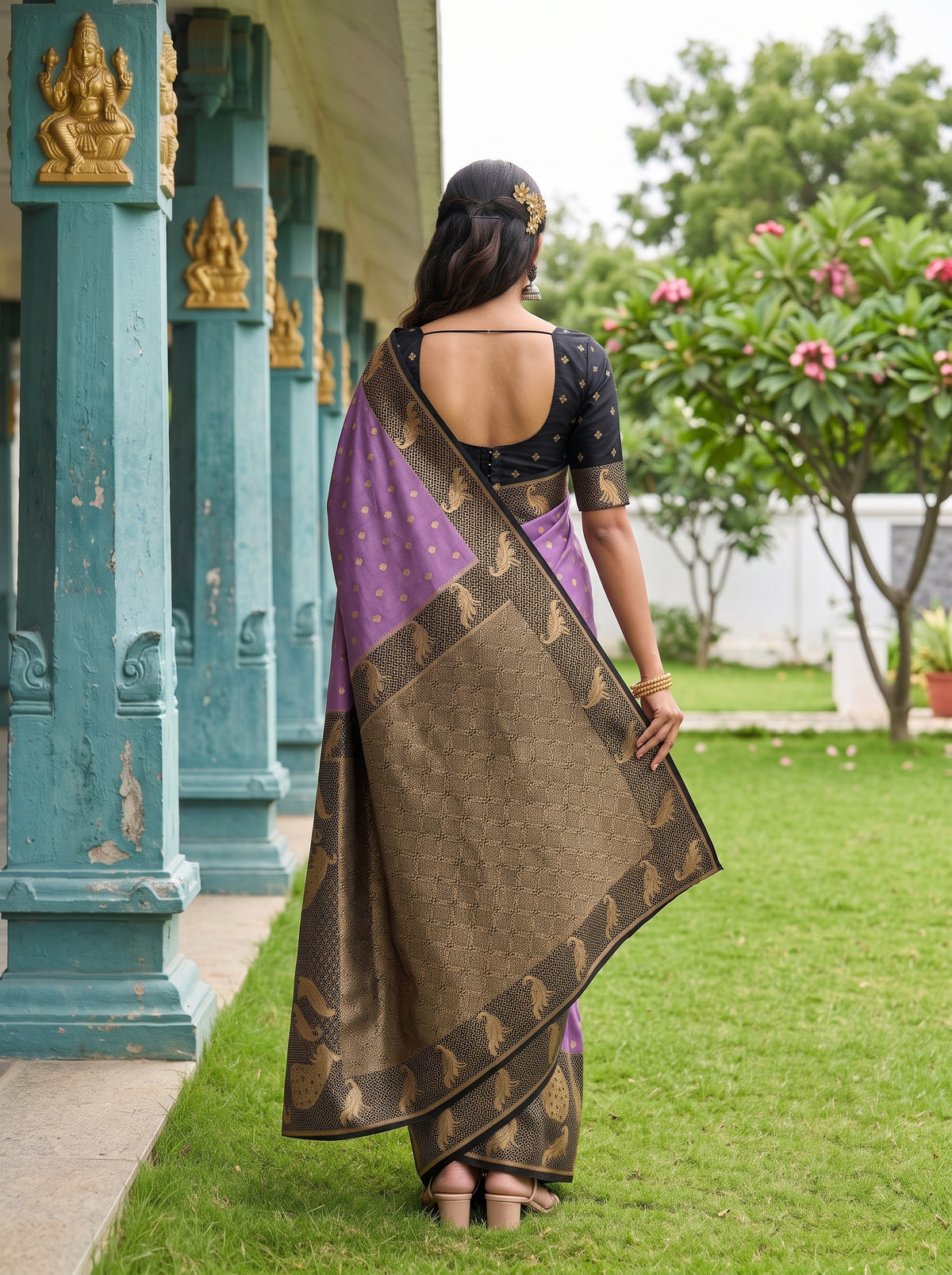 MIMOSA Lavender Mysore Silk Crepe Saree — Pallu and body detail