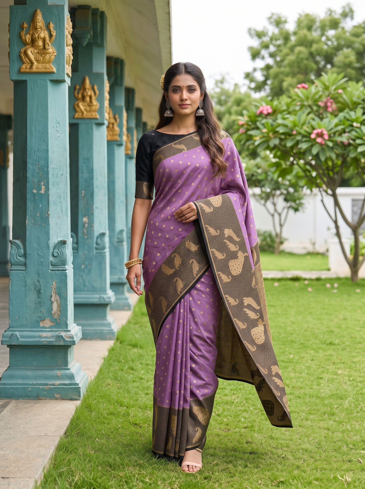 MIMOSA Lavender Mysore Silk Crepe Saree — pose 6 styling detail