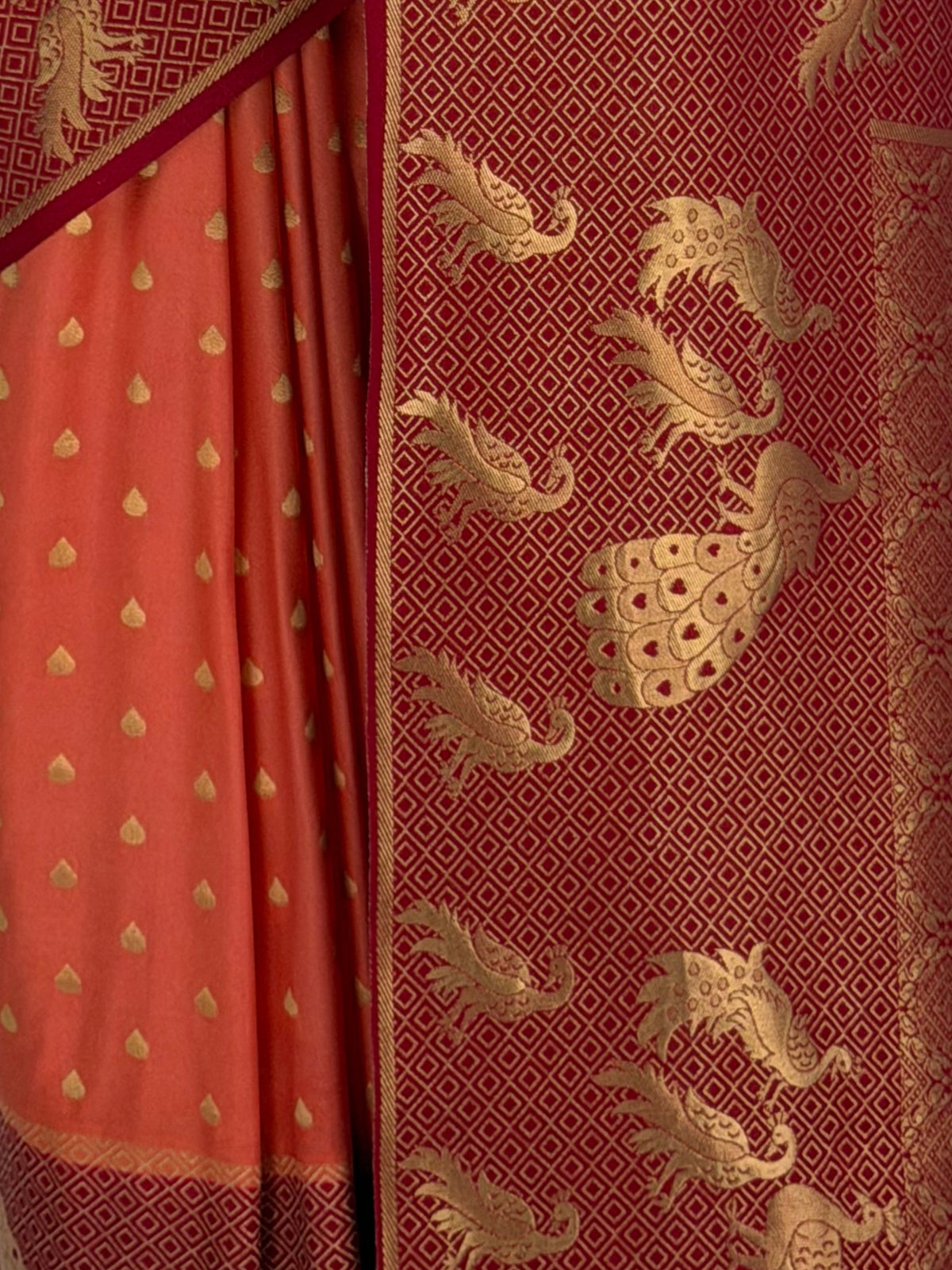 MIMOSA Peach Mysore Silk Crepe Saree — fleets shot full lifestyle