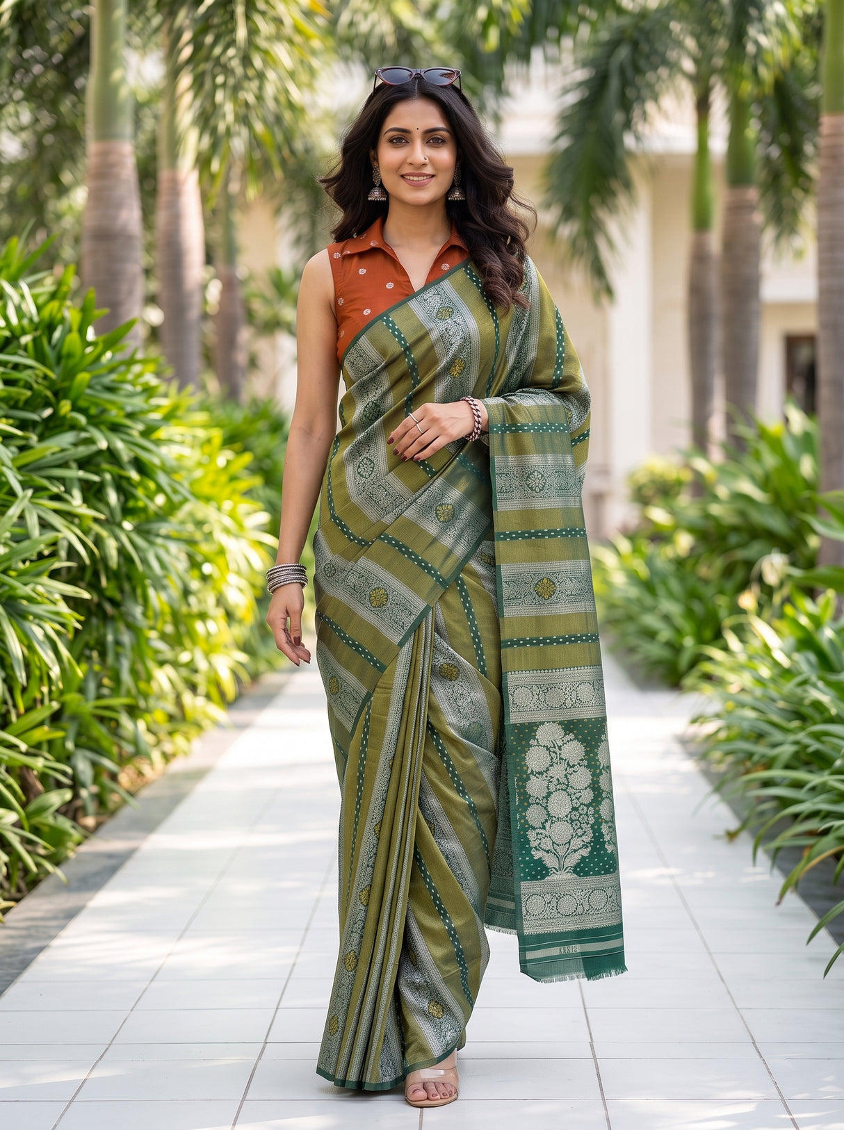 MIMOSA Bottle Green Saree Saree — pose 6 styling detail
