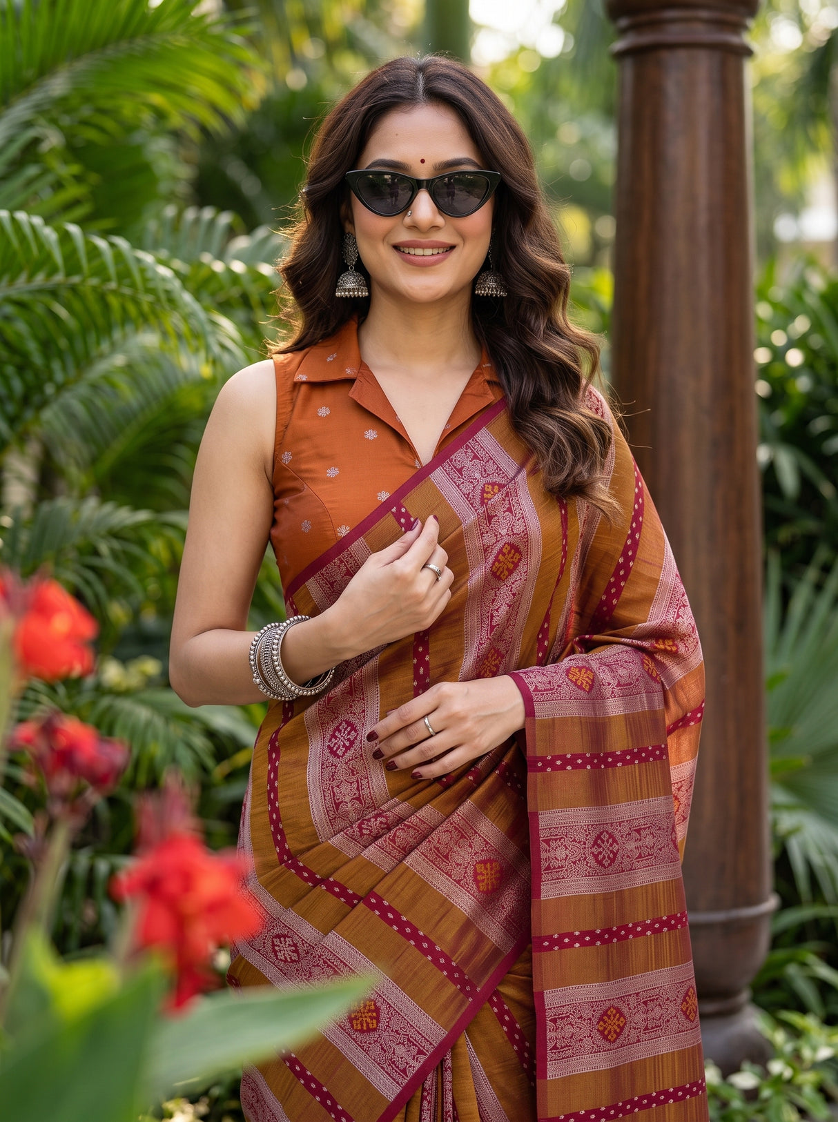 MIMOSA Maroon Saree Saree — pose 10 styling detail