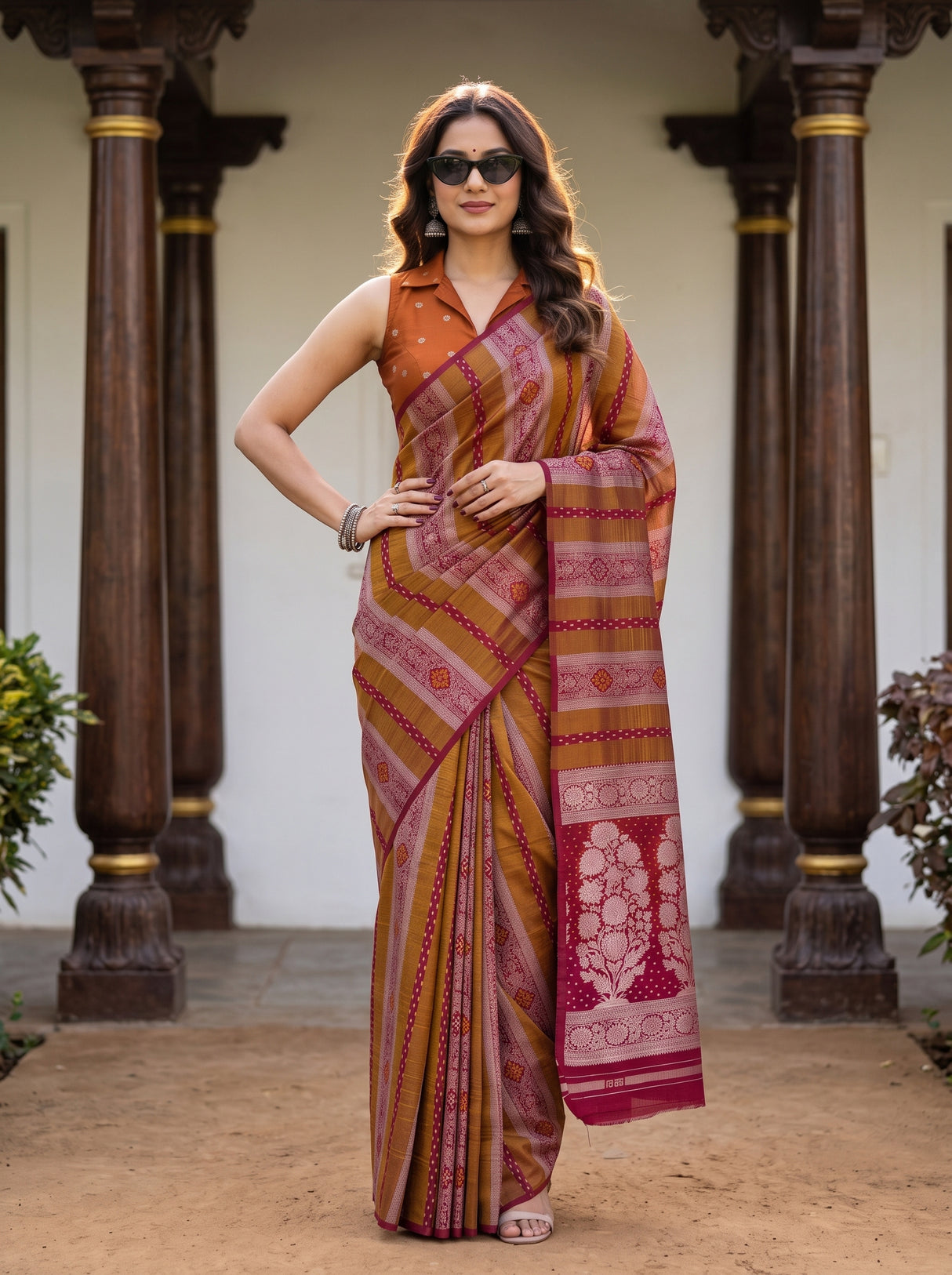 MIMOSA Maroon Saree Saree — pose 4 styling detail