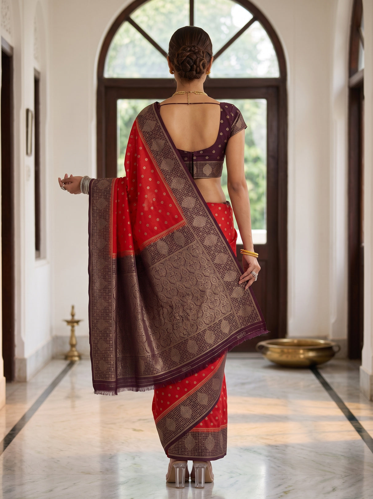 MIMOSA Orange Saree Saree — pose 2 styling detail