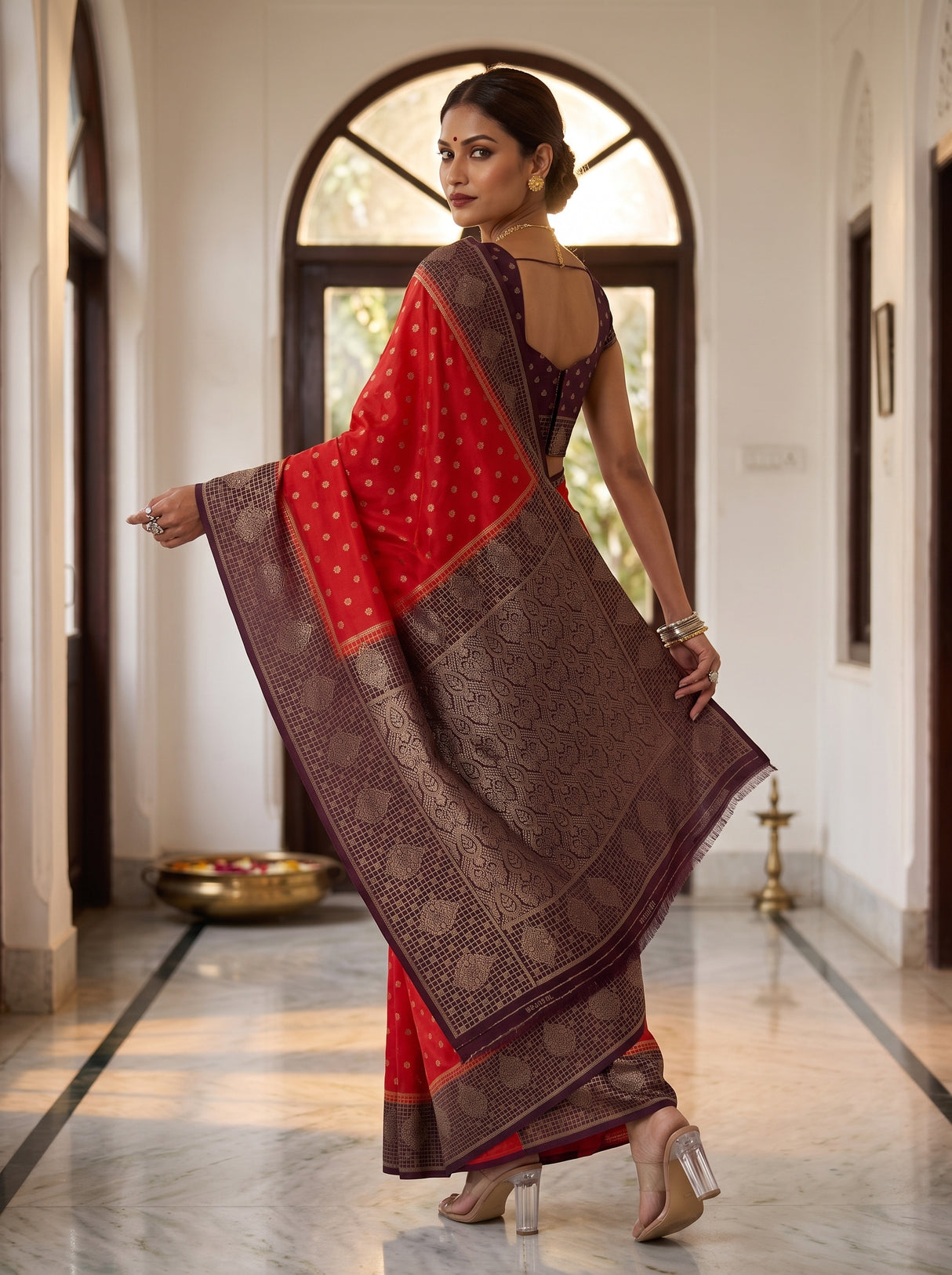 MIMOSA Orange Saree Saree — pose 7 styling detail