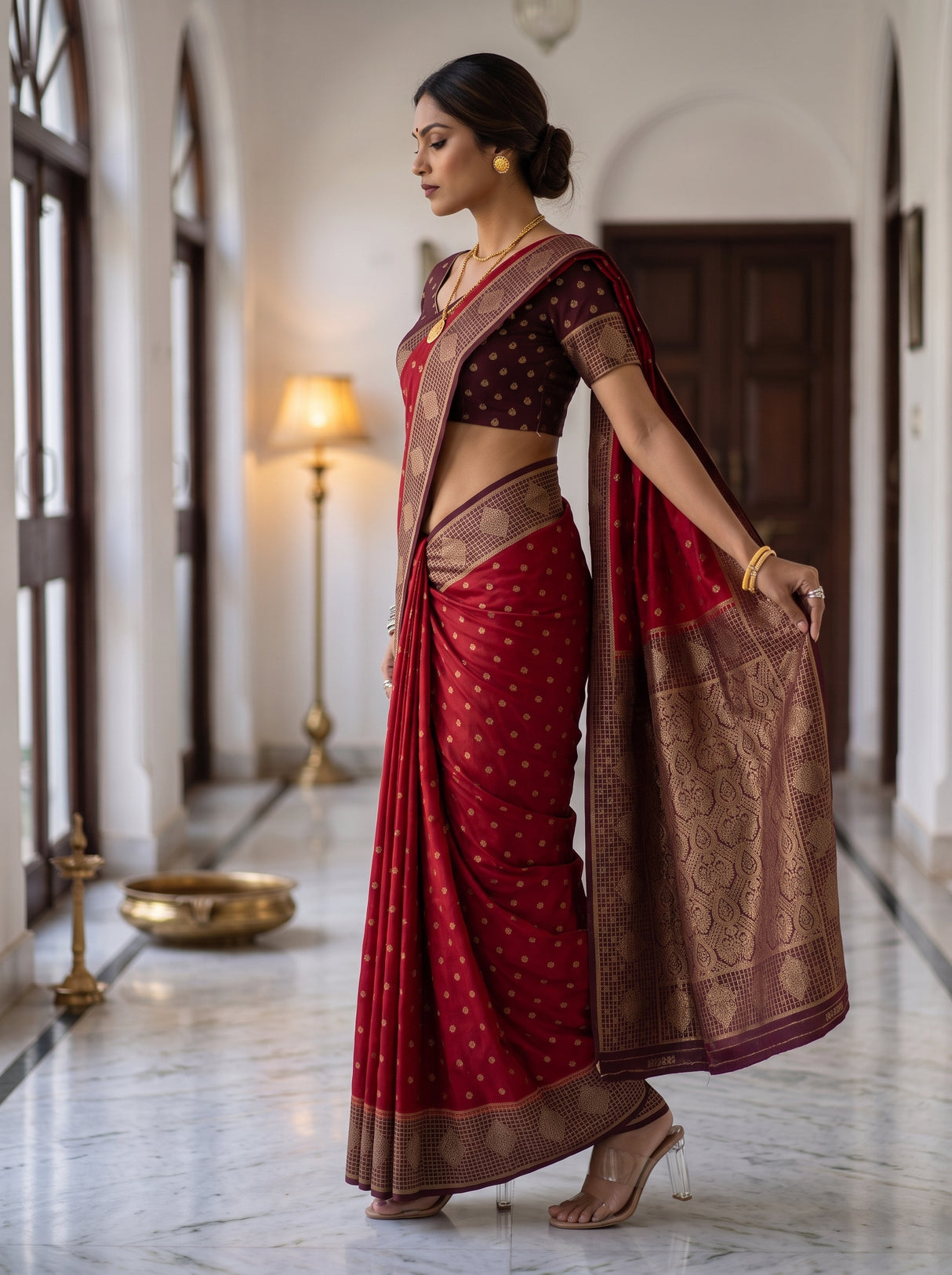 MIMOSA Red Saree Saree — pose 3 styling detail