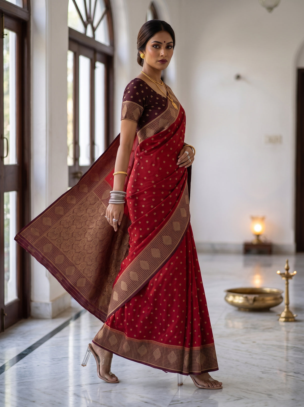 MIMOSA Red Saree Saree — pose 5 styling detail