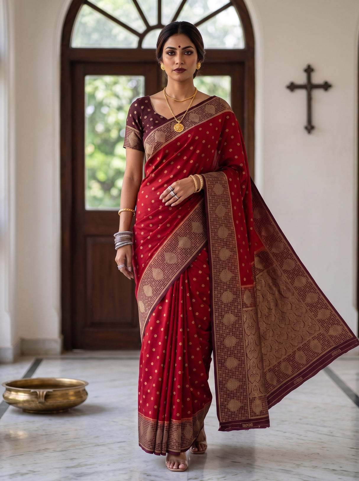 MIMOSA Red Saree Saree — pose 6 styling detail