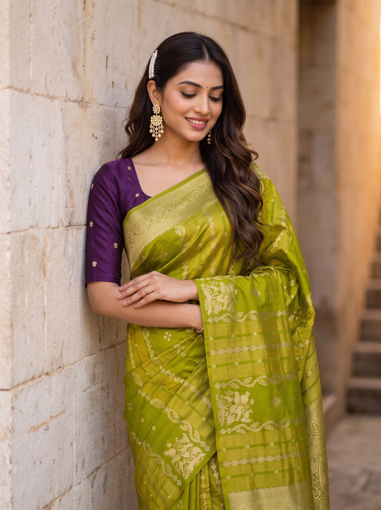 MIMOSA Olive Saree Saree — pose 10 styling detail