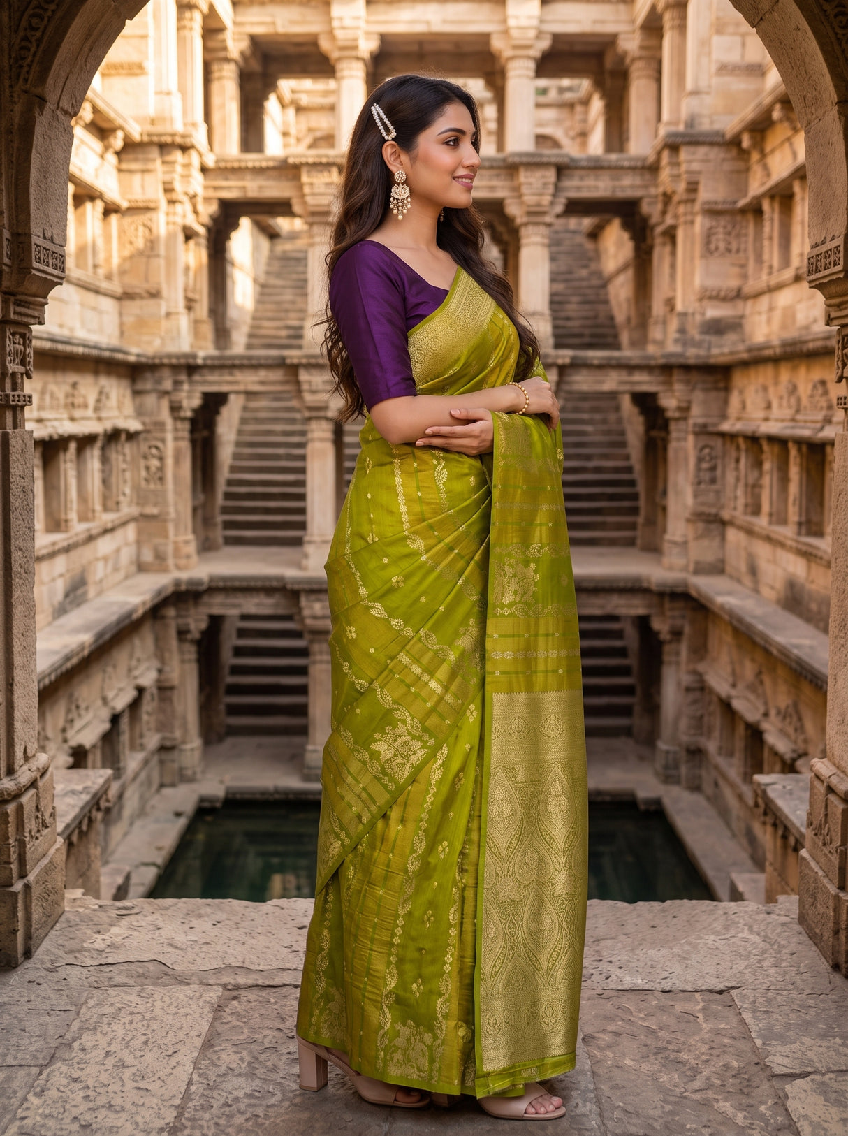 MIMOSA Olive Saree Saree — pose 3 styling detail