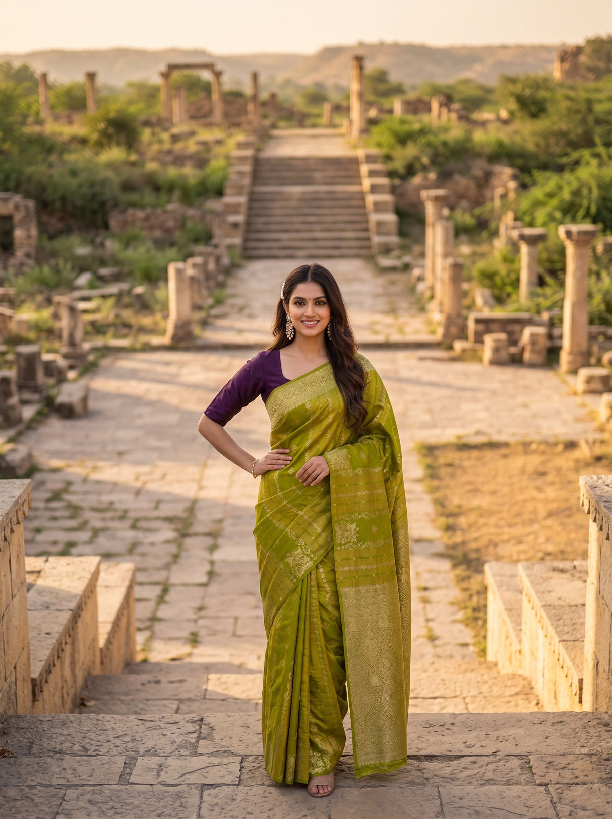MIMOSA Olive Saree Saree — pose 4 styling detail