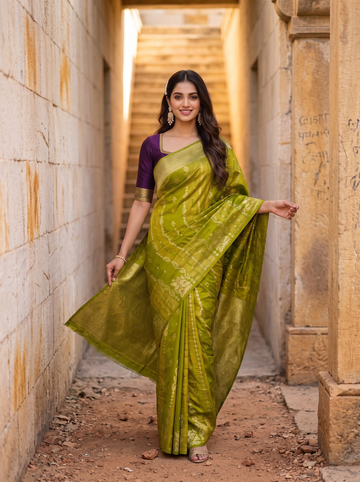 MIMOSA Olive Saree Saree — pose 5 styling detail