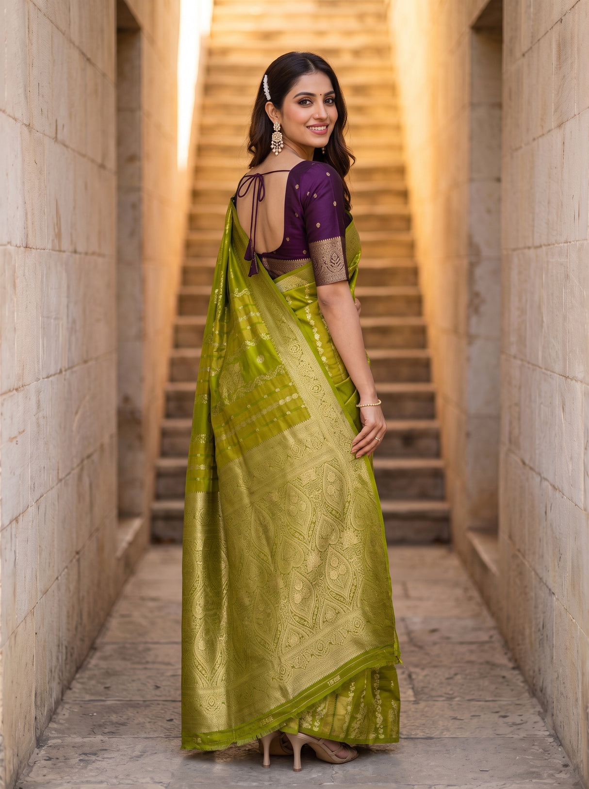 MIMOSA Olive Saree Saree — pose 7 styling detail