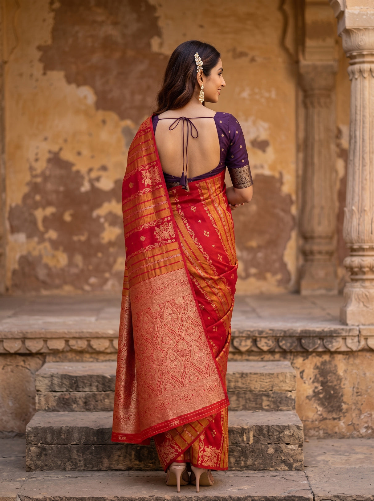MIMOSA Orange Saree Saree — pose 2 styling detail