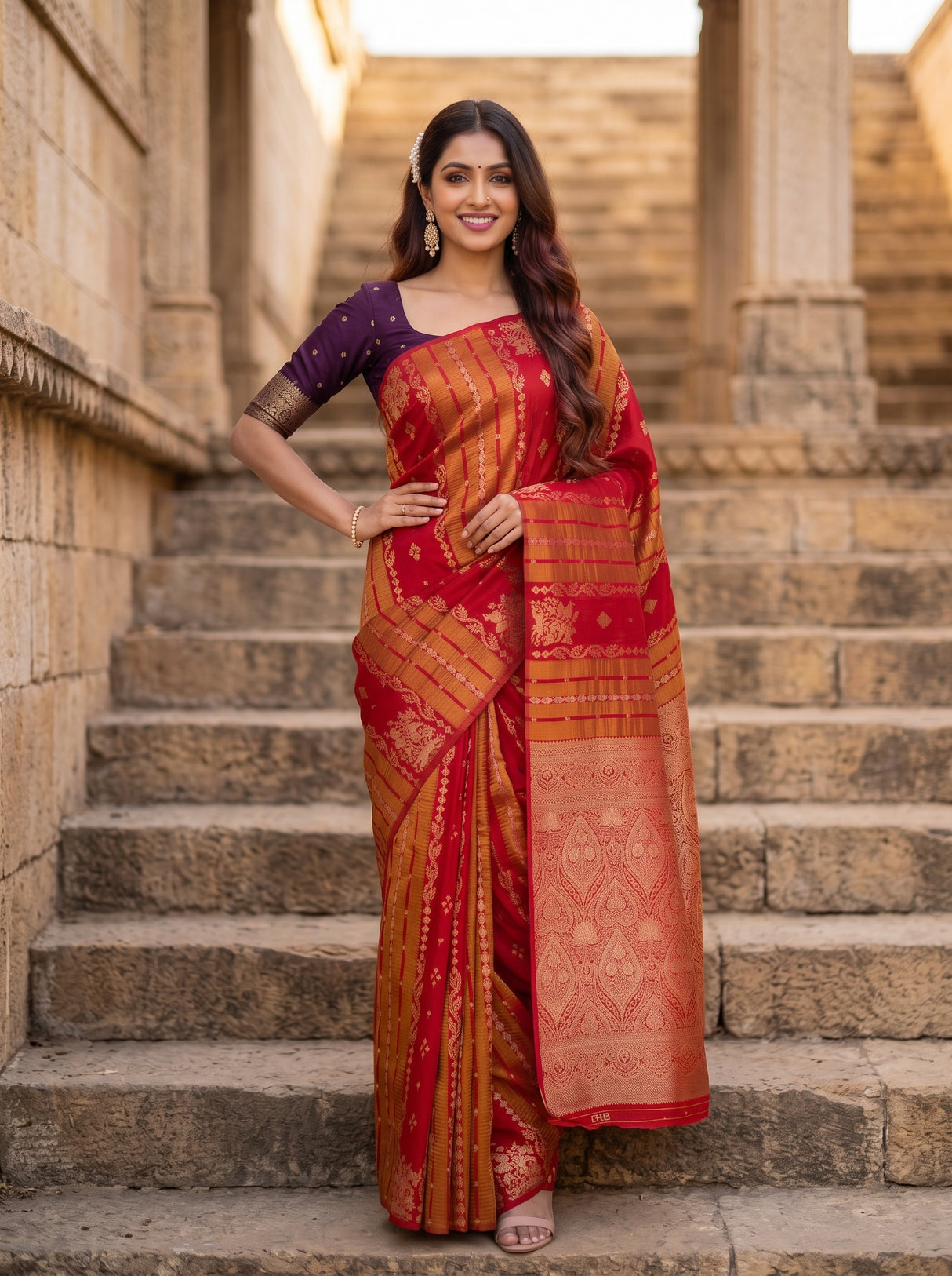 MIMOSA Orange Saree Saree — pose 4 styling detail