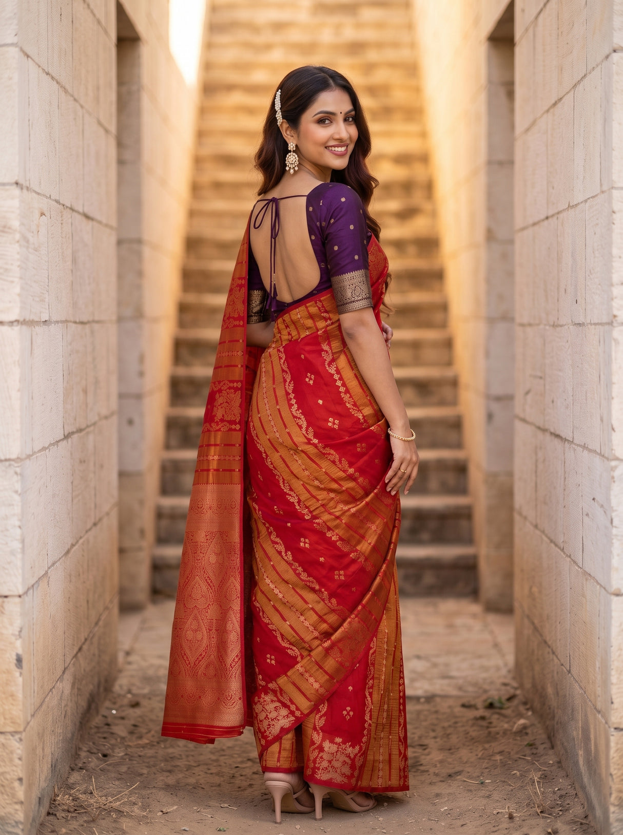 MIMOSA Orange Saree Saree — pose 7 styling detail