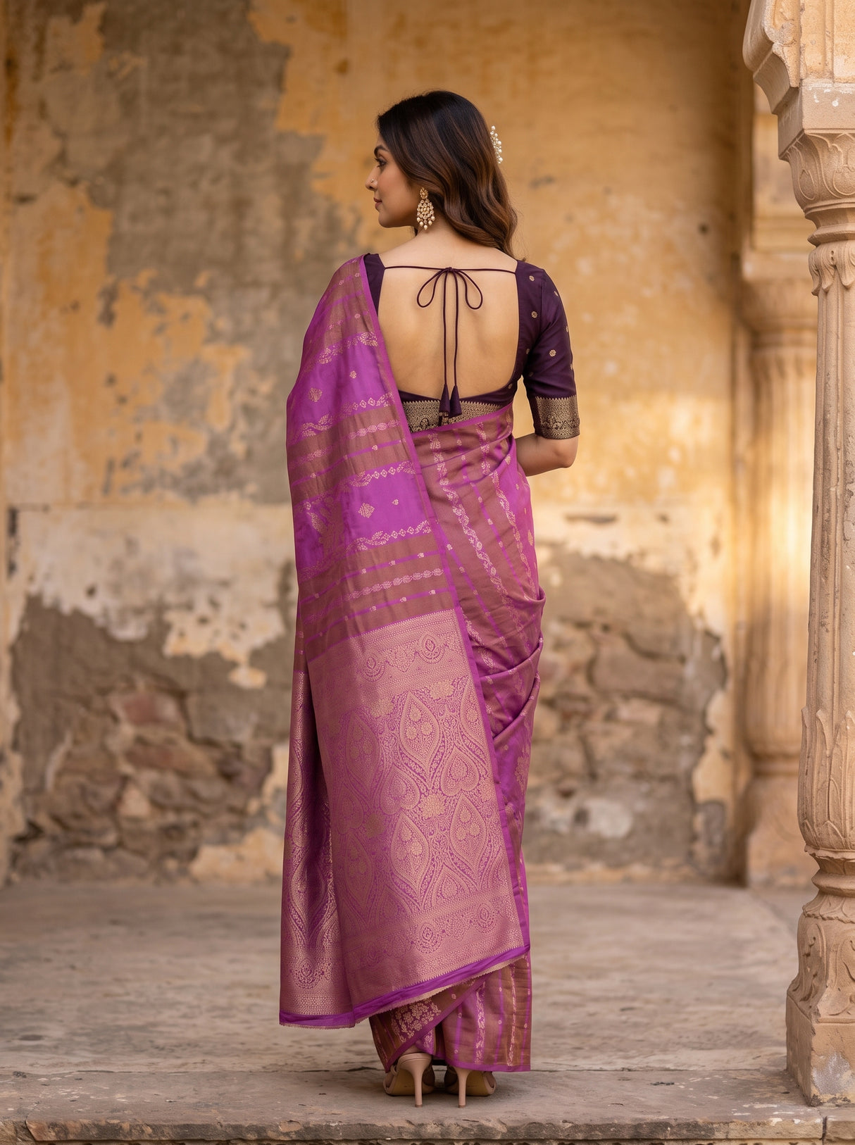 MIMOSA Pink Saree Saree — pose 2 styling detail