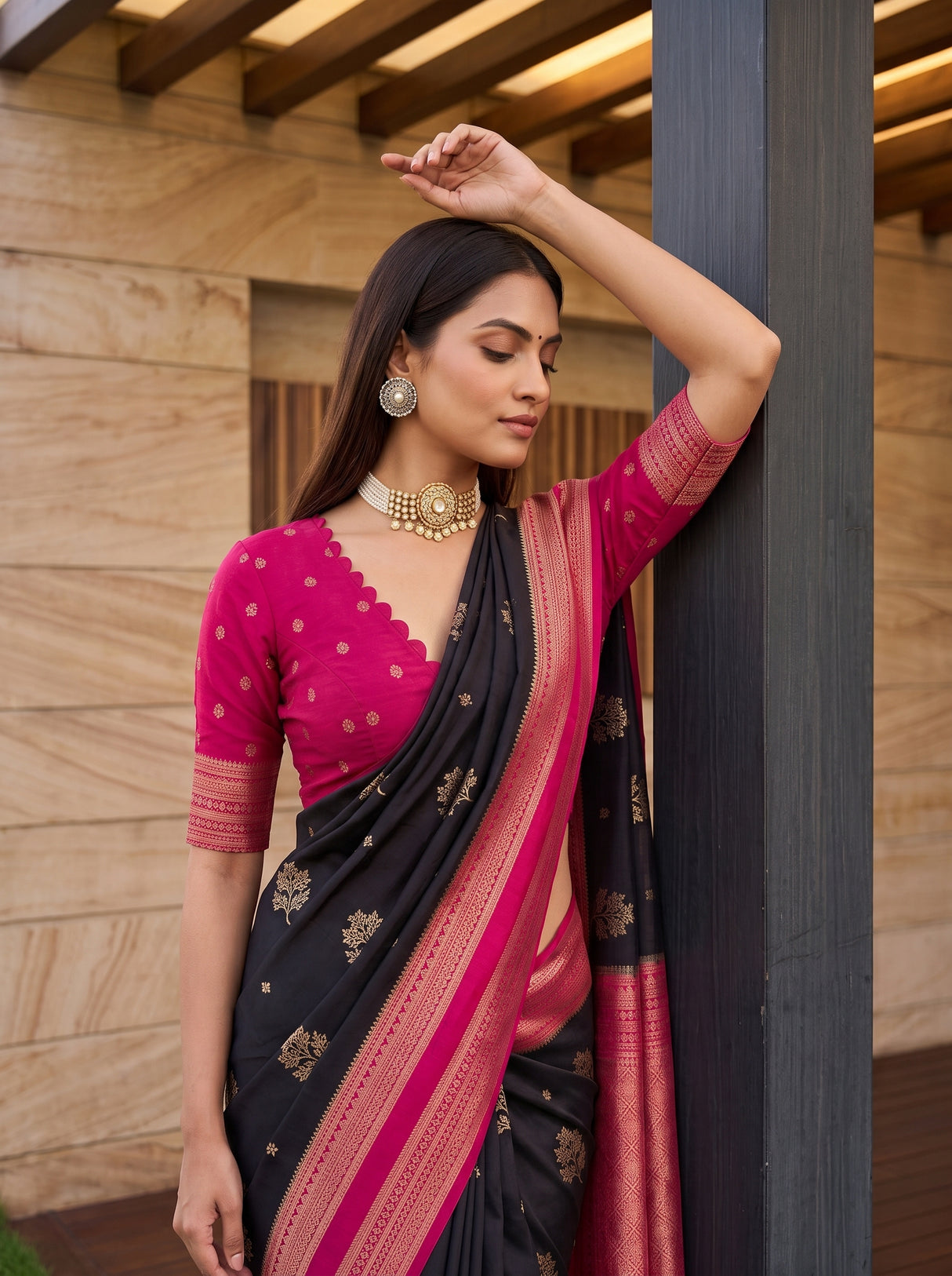 MIMOSA Chocolate Saree Saree — pose 10 styling detail