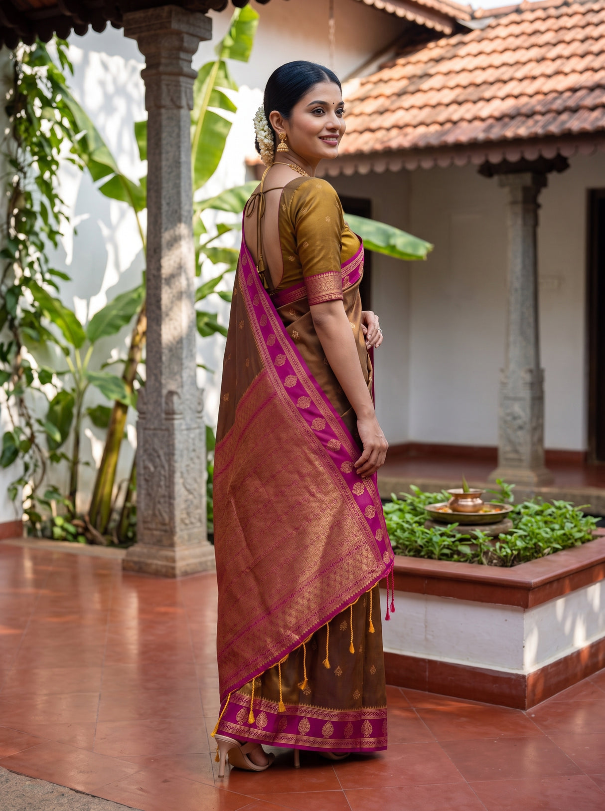 MIMOSA Chocolate Saree Saree — pose 5 styling detail