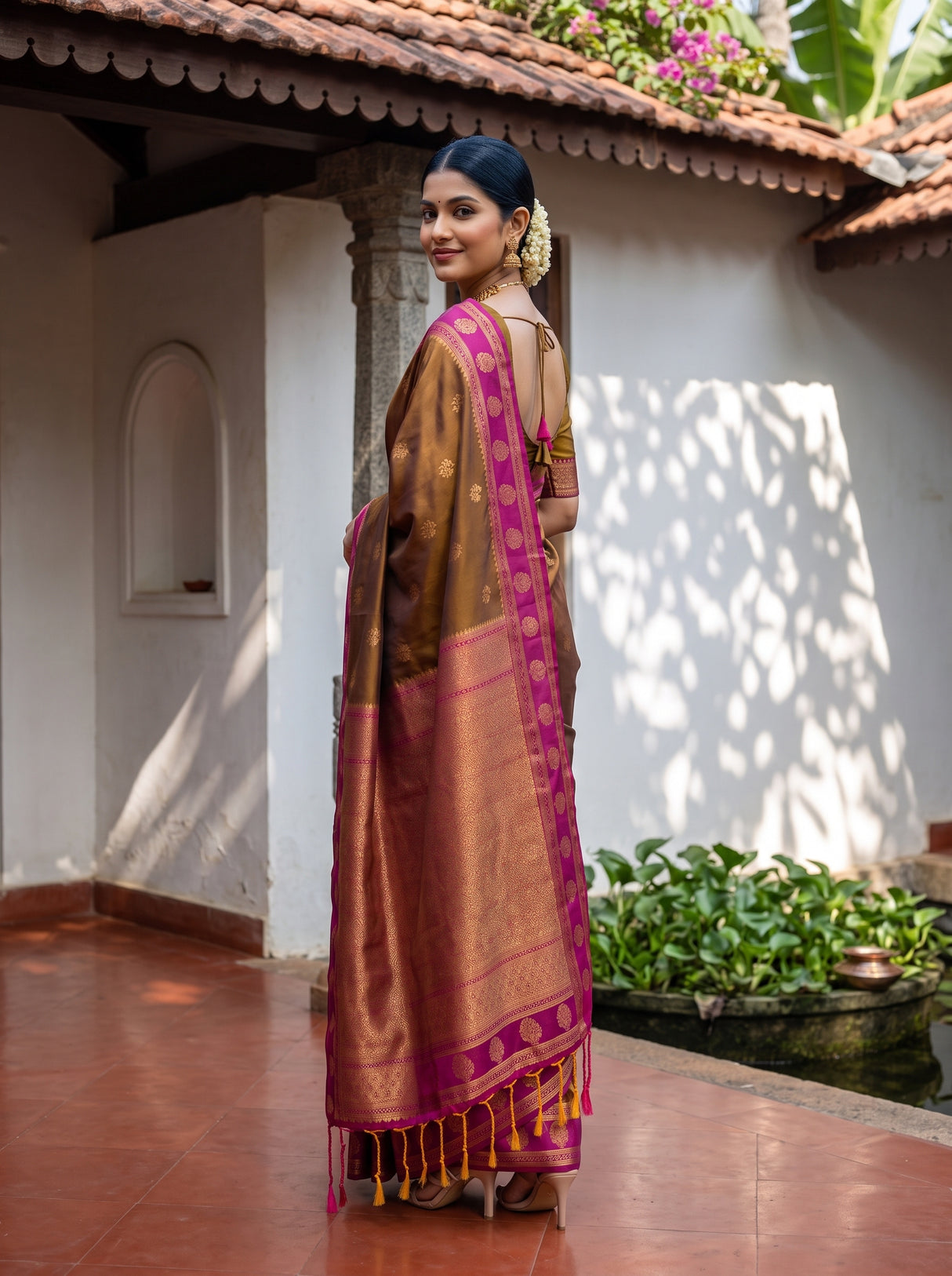 MIMOSA Chocolate Saree Saree — pose 7 styling detail