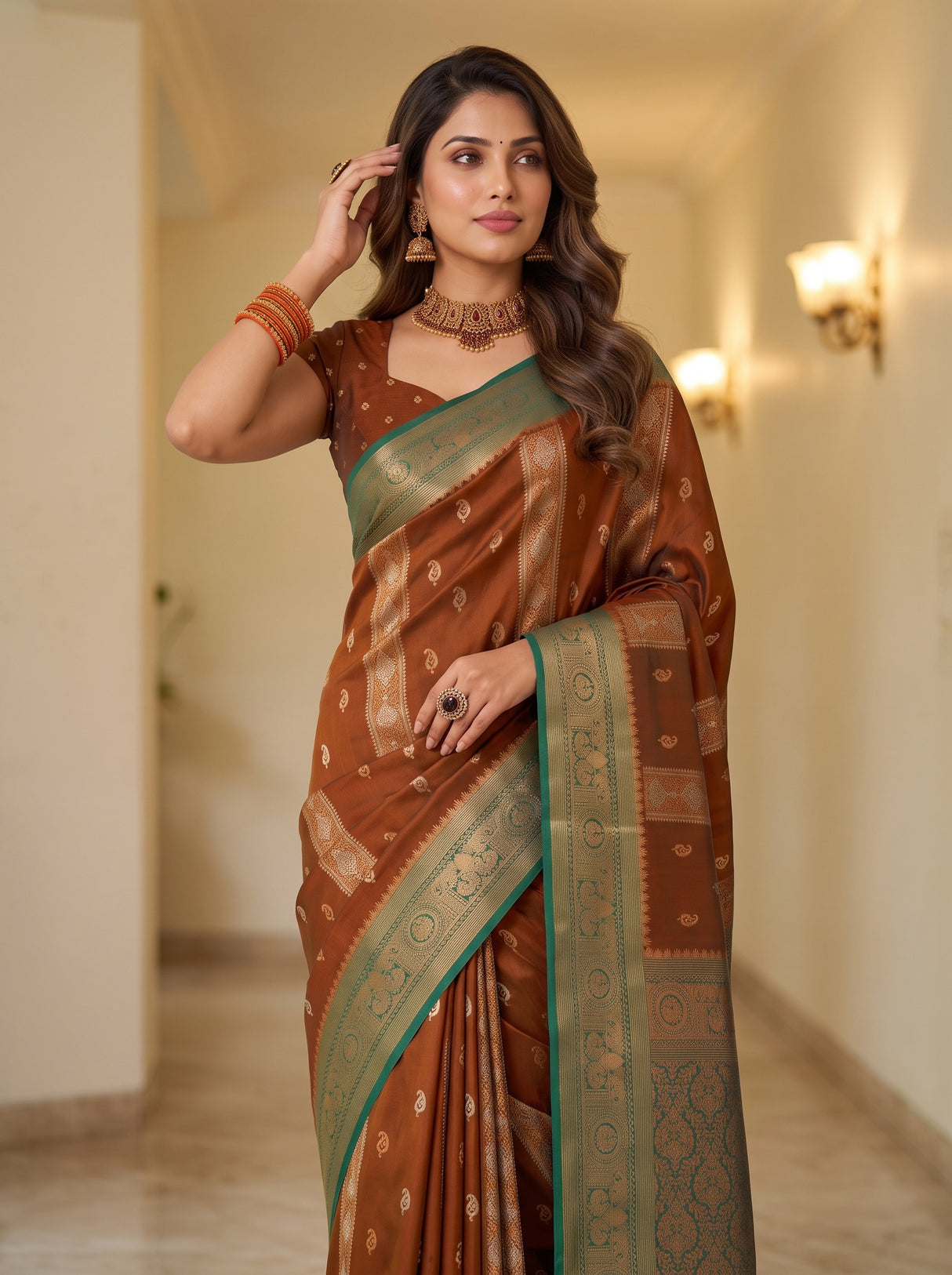 MIMOSA Brown Saree Saree — pose 10 styling detail